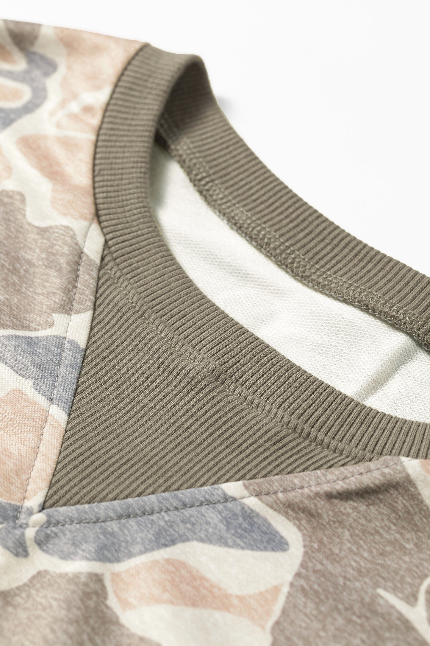 Multicolour Camo Print Ribbed Trim Casual Pullover Sweatshirt-Tops/Sweatshirts & Hoodies-[Adult]-[Female]-2022 Online Blue Zone Planet