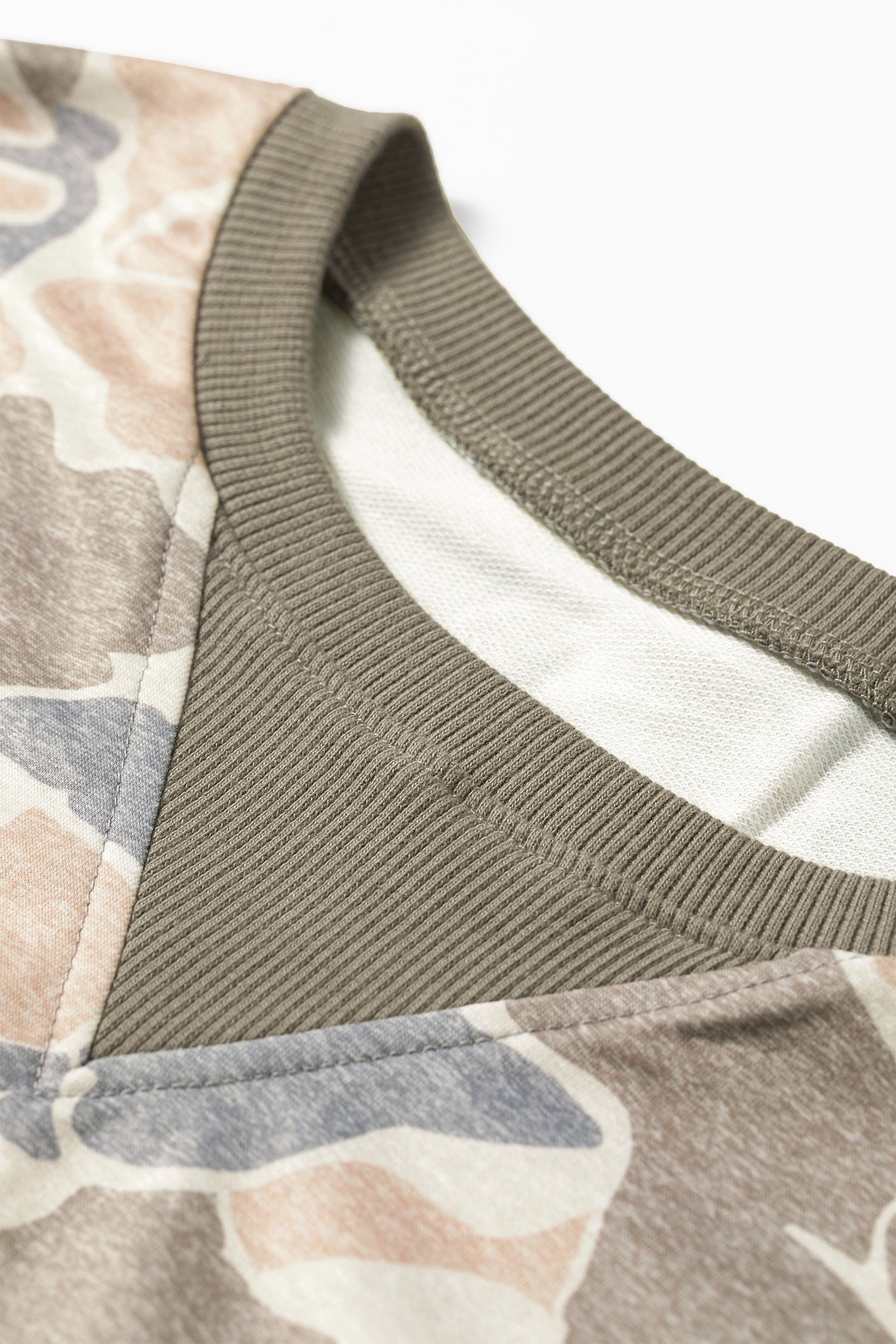 Multicolour Camo Print Ribbed Trim Casual Pullover Sweatshirt-Tops/Sweatshirts & Hoodies-[Adult]-[Female]-2022 Online Blue Zone Planet