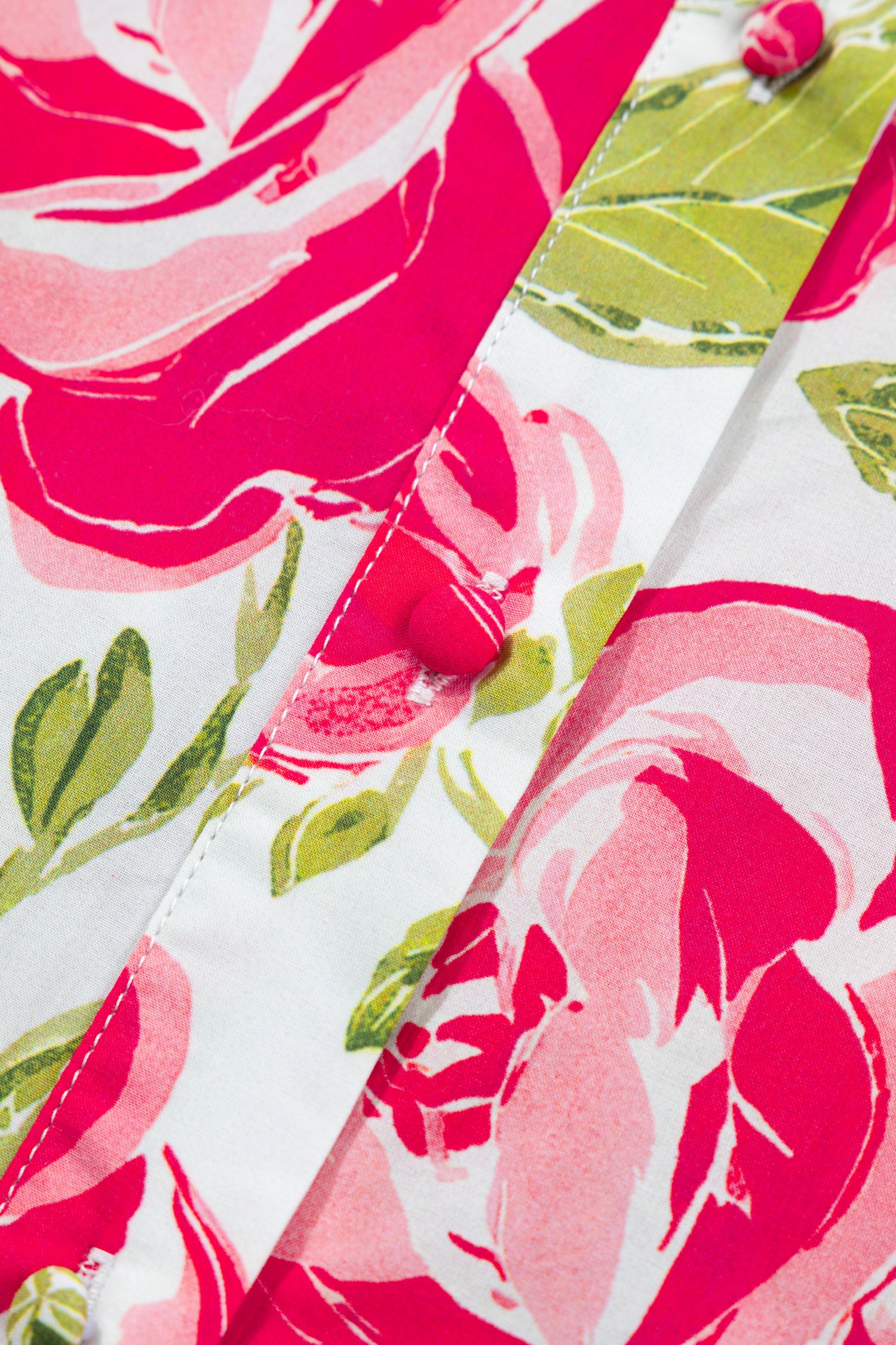 Pink Flower Print Striped Trim Frilled Collar Short Sleeve Shirt-Tops/Blouses & Shirts-[Adult]-[Female]-2022 Online Blue Zone Planet