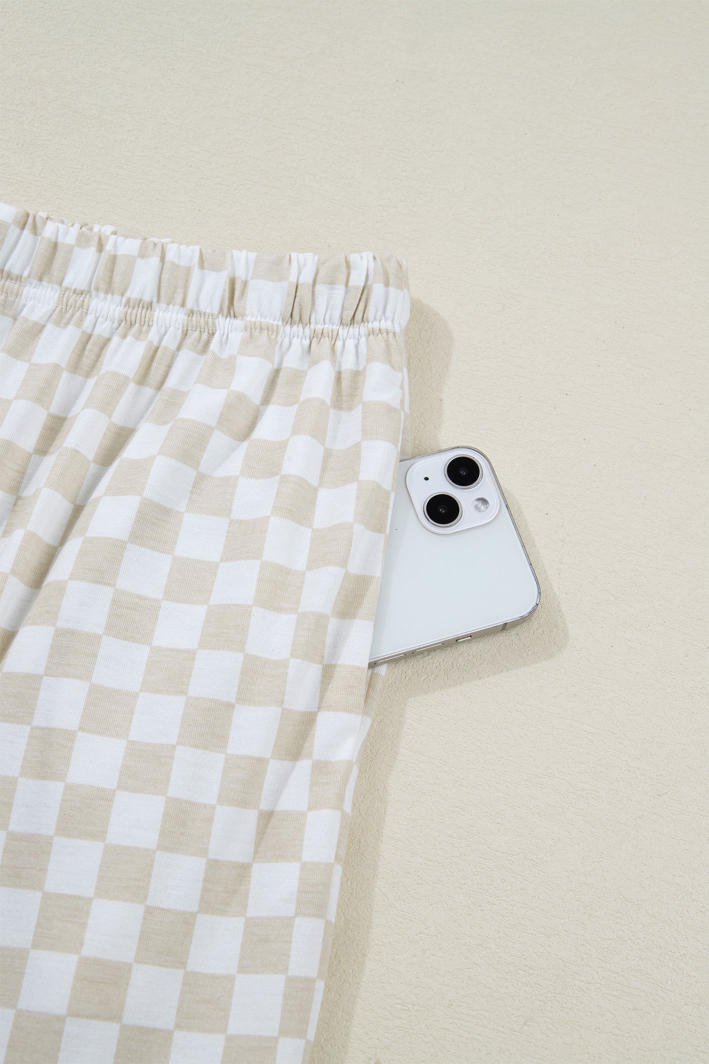 Khaki Checkered Print Half Sleeve Tee 2pcs Lounge Pant Set-Loungewear & Sleepwear/Loungewear-[Adult]-[Female]-2022 Online Blue Zone Planet