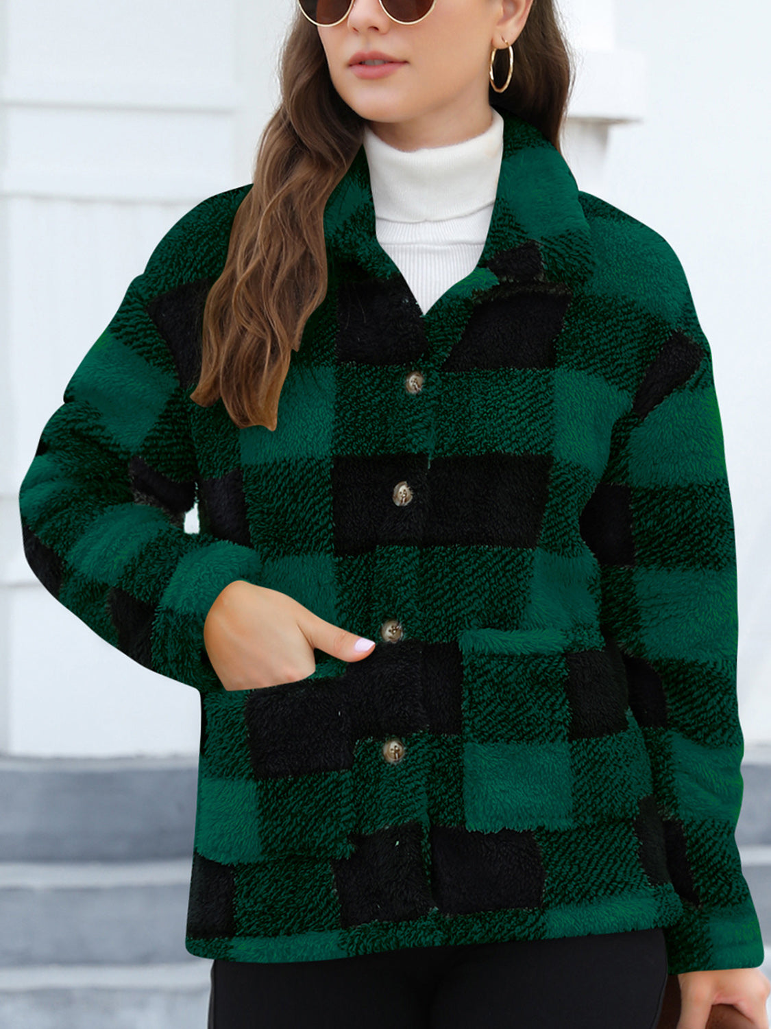 Blue Zone Planet | Button Up Drop Shoulder Fuzzy Jacket-TOPS / DRESSES-[Adult]-[Female]-Dark Green-S-2022 Online Blue Zone Planet