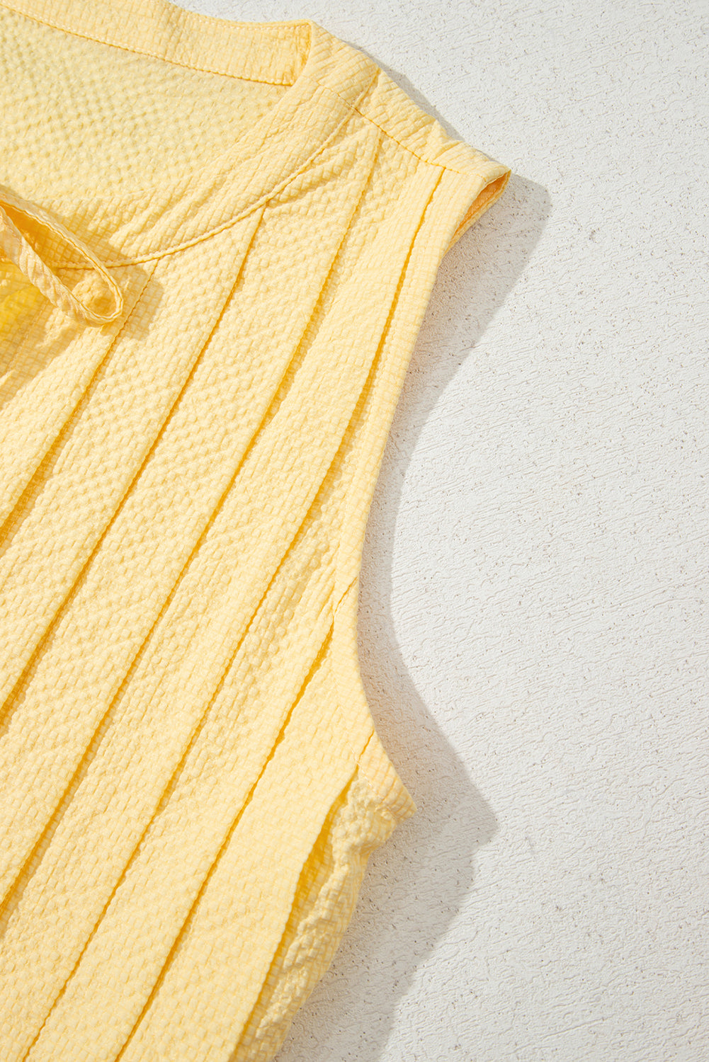 Yellow Cream Bow Tie Notched Neck Pleated Tank Top-Tops/Tank Tops-[Adult]-[Female]-2022 Online Blue Zone Planet