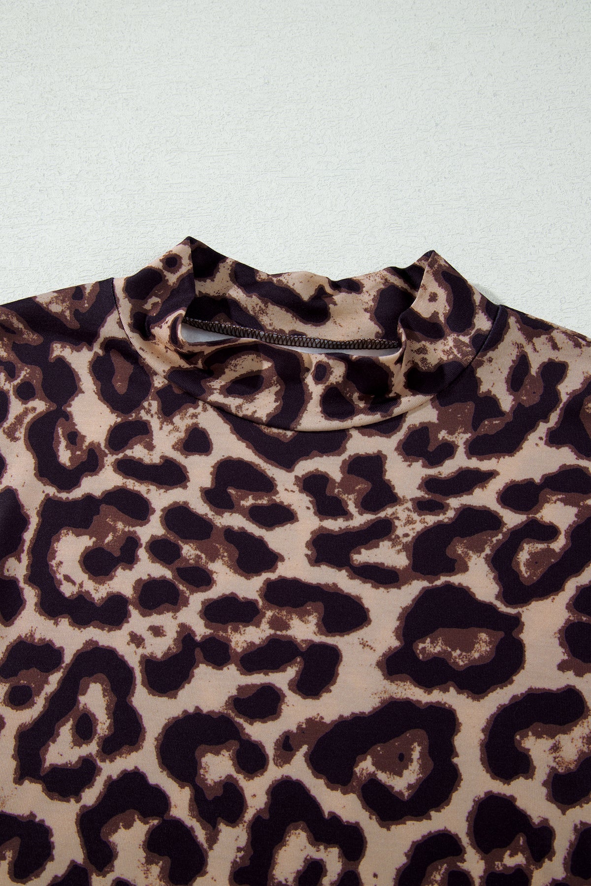 Khaki Leopard High Neck Long Sleeve Western Slim Top-Tops/Long Sleeve Tops-[Adult]-[Female]-2022 Online Blue Zone Planet
