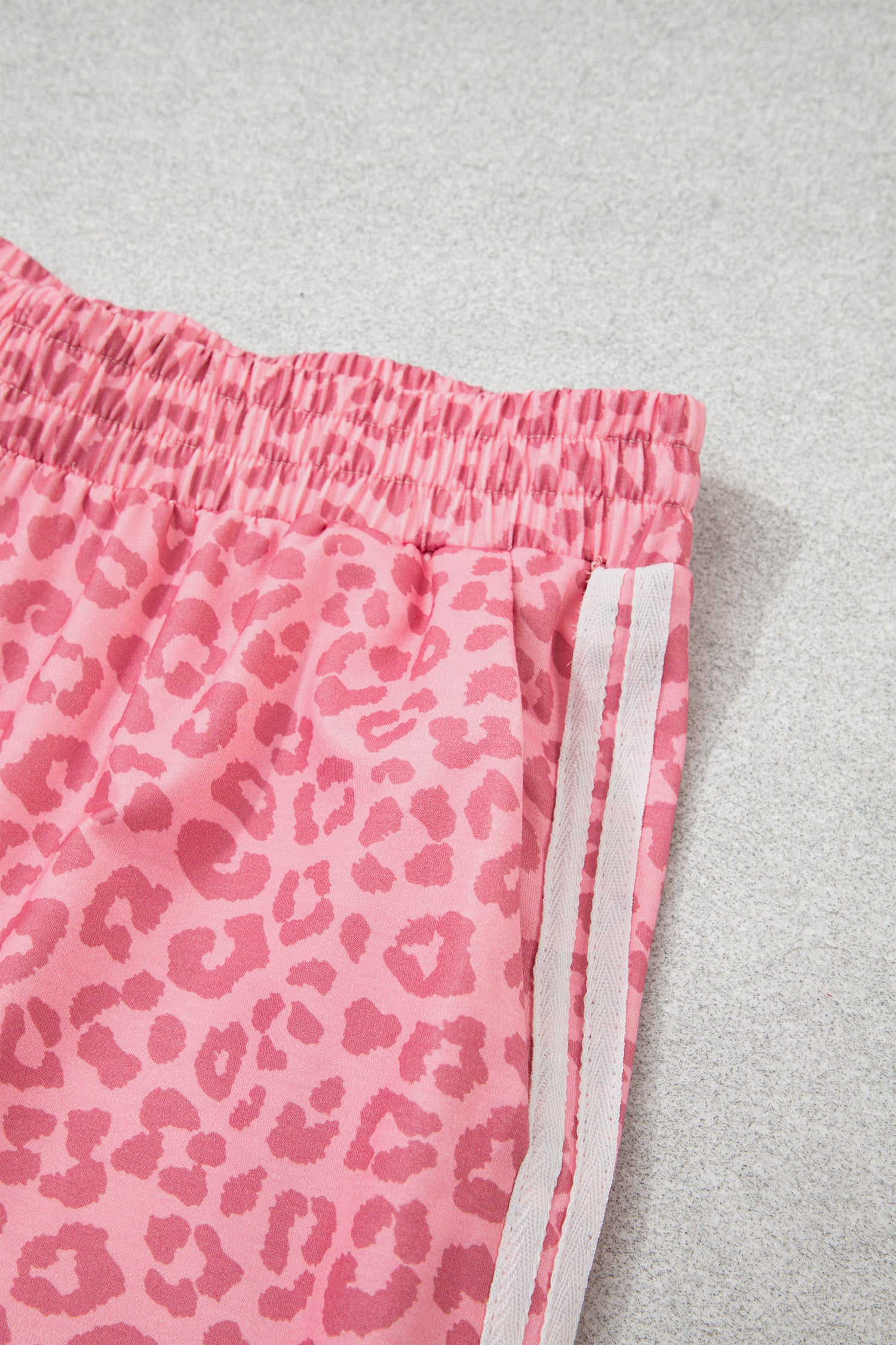 Pink Leopard Print Varsity Striped Detail 3/4 Sleeve Top Shift Pant Set-Two Piece Sets/Pant Sets-[Adult]-[Female]-2022 Online Blue Zone Planet