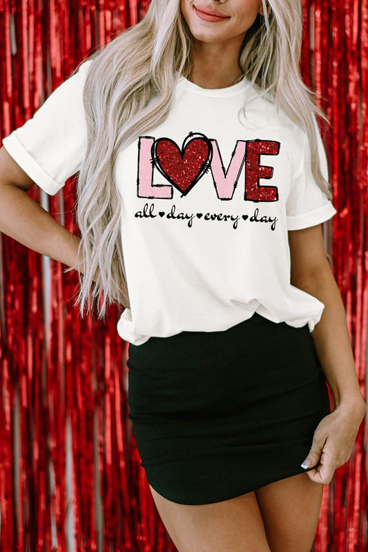 White Valentine Love Heart Shape Crew Neck Graphic Tee-Graphic/Graphic Tees-[Adult]-[Female]-White-S-2022 Online Blue Zone Planet