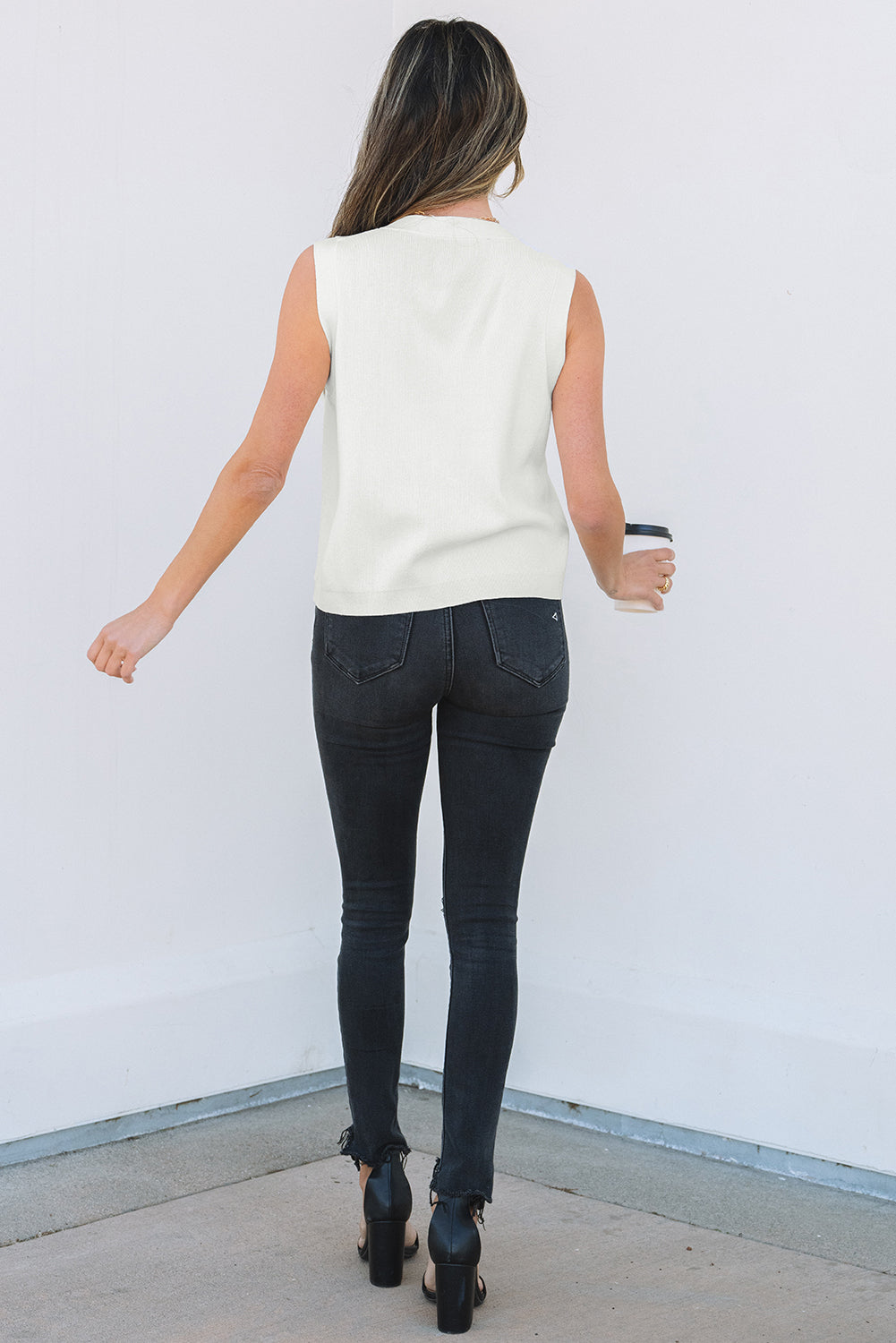 White V Neck Buttoned Sweater Vest-Sweaters & Cardigans/Sweater Vests-[Adult]-[Female]-2022 Online Blue Zone Planet