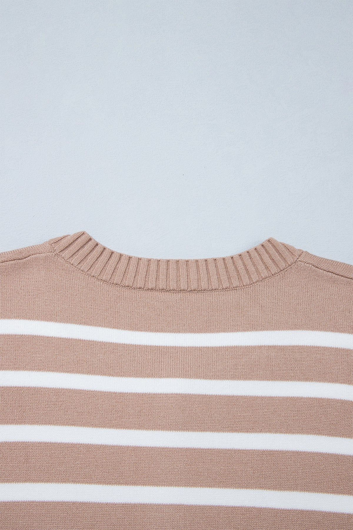 Khaki Stripe Button Down Short Sleeve Knit Plus Size Cardigan-Plus Size/Plus Size Sweaters & Cardigans-[Adult]-[Female]-2022 Online Blue Zone Planet