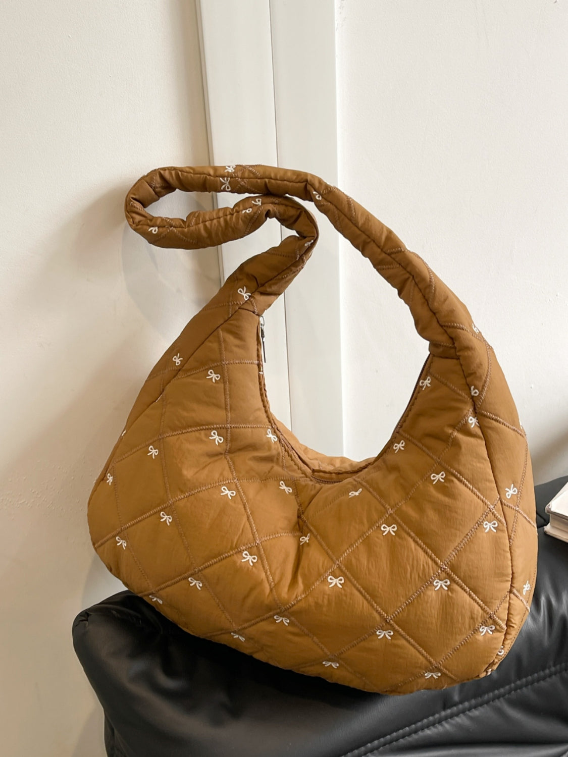 Bow Polyester Shoulder Bag-HANDBAGS-[Adult]-[Female]-Khaki-One Size-2022 Online Blue Zone Planet