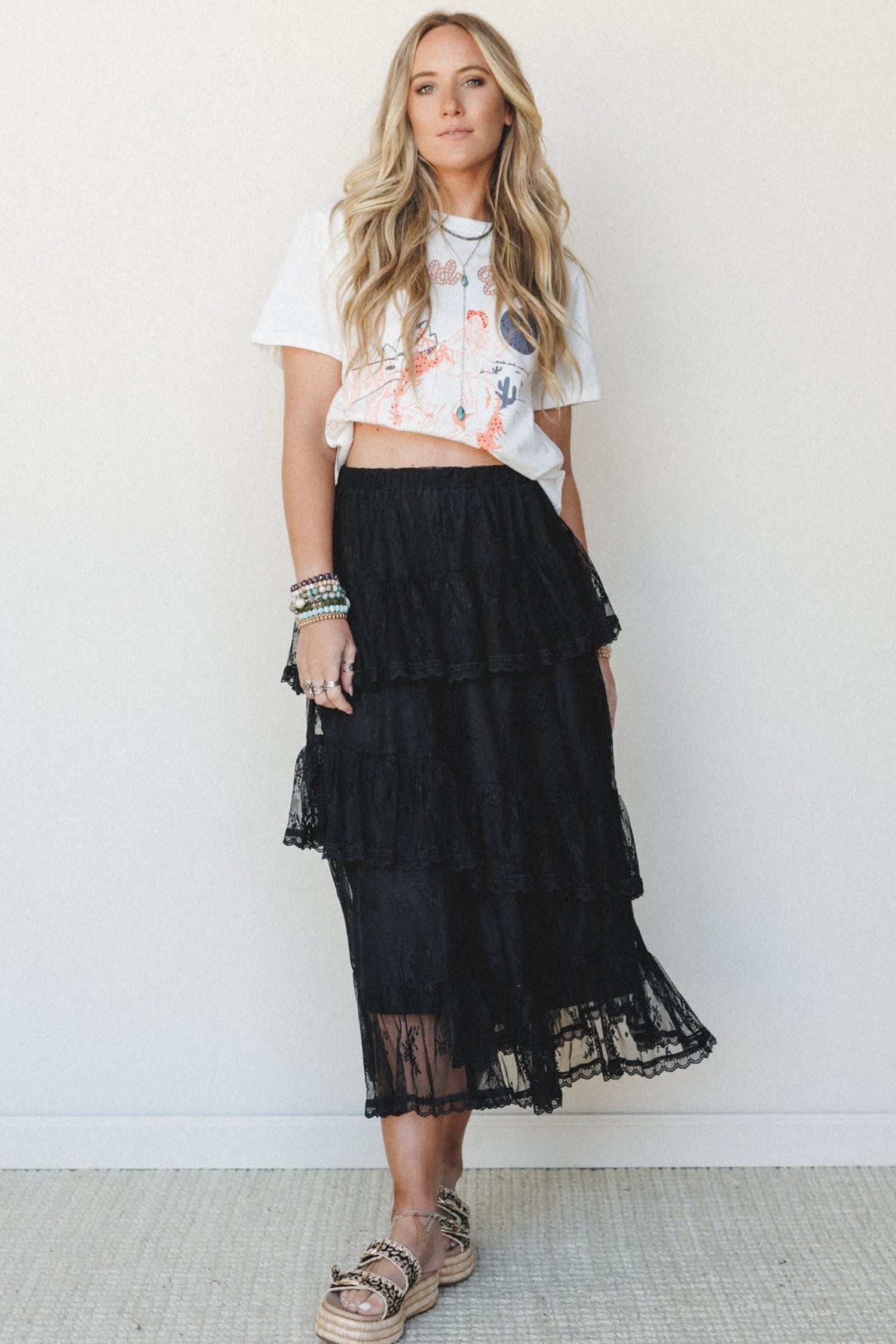 Black Elegant Ruffle Lace Tiered Skirt-Bottoms/Skirts & Petticoat-[Adult]-[Female]-2022 Online Blue Zone Planet