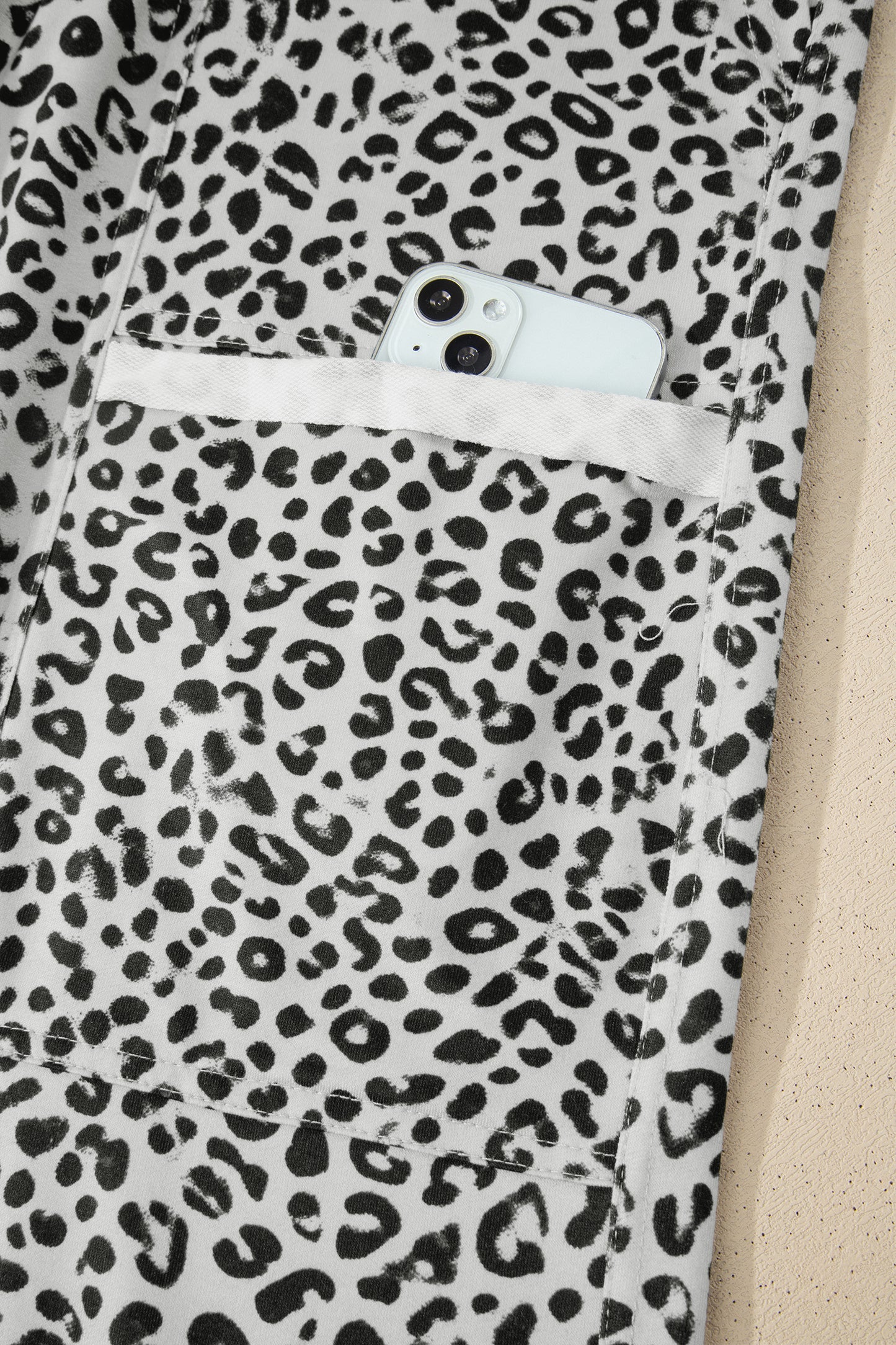 Gray Animal Print Wide Leg Terry Knit Pants