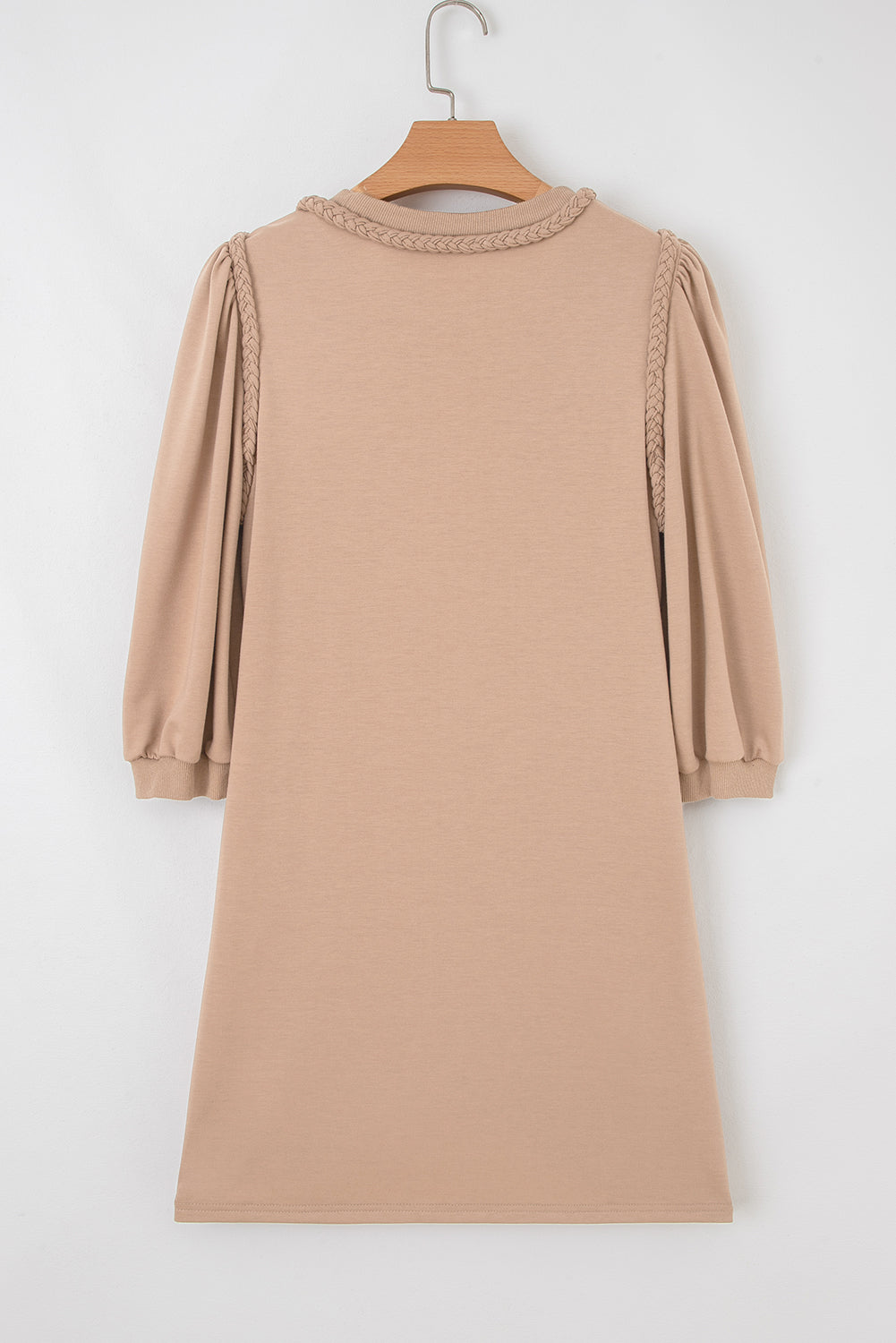 Light French Beige Braided Trim Puff Sleeve Dress-TOPS / DRESSES-[Adult]-[Female]-2022 Online Blue Zone Planet