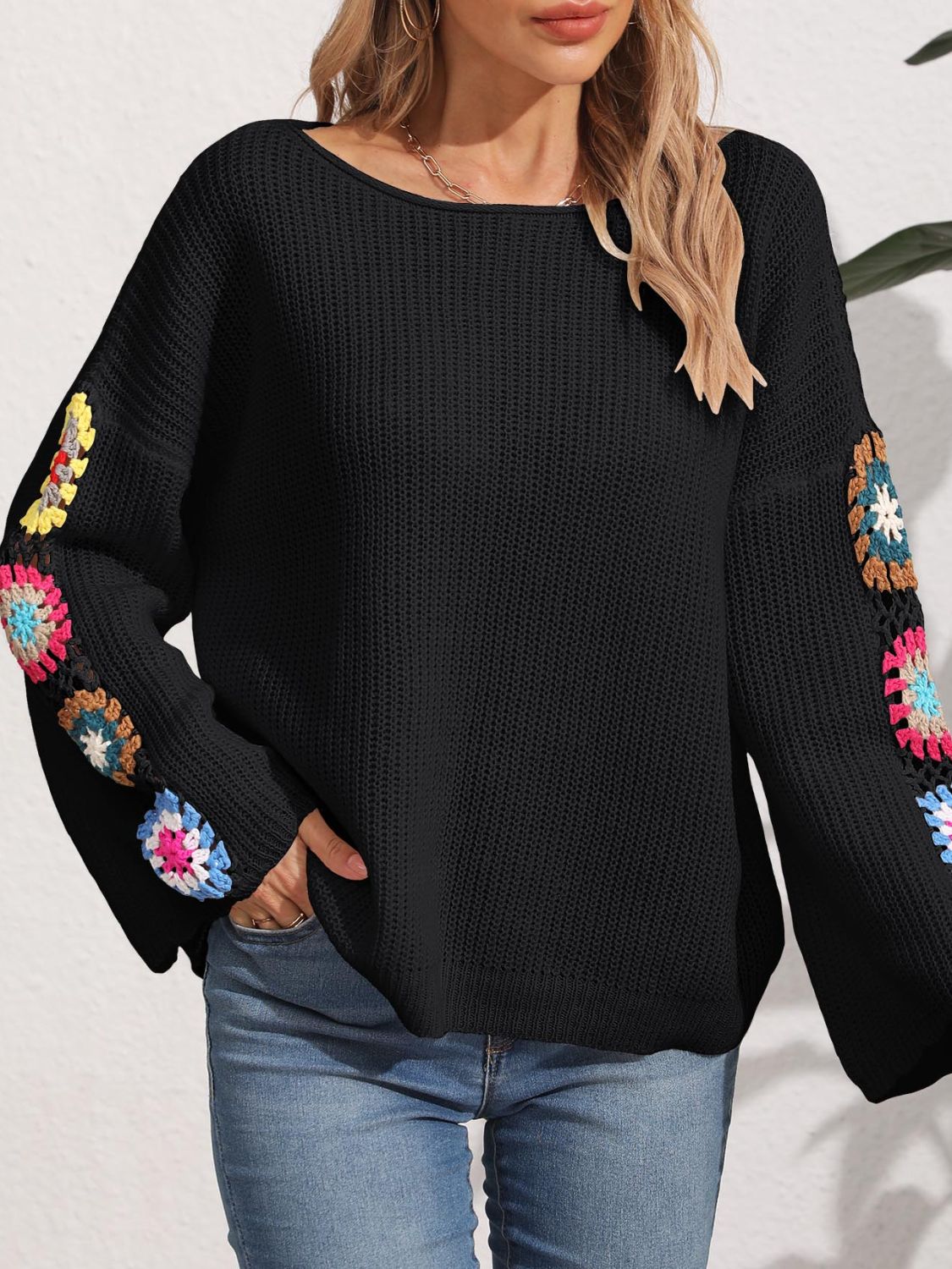 Blue Zone Planet | Crochet Flower Long Sleeve Sweater-TOPS / DRESSES-[Adult]-[Female]-2022 Online Blue Zone Planet