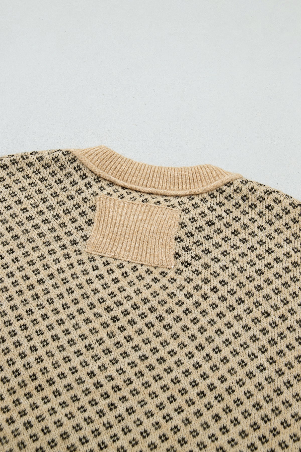 Khaki Geometric Print Drop Shoulder Round Neck Long Sleeve Sweater-TOPS / DRESSES-[Adult]-[Female]-2022 Online Blue Zone Planet