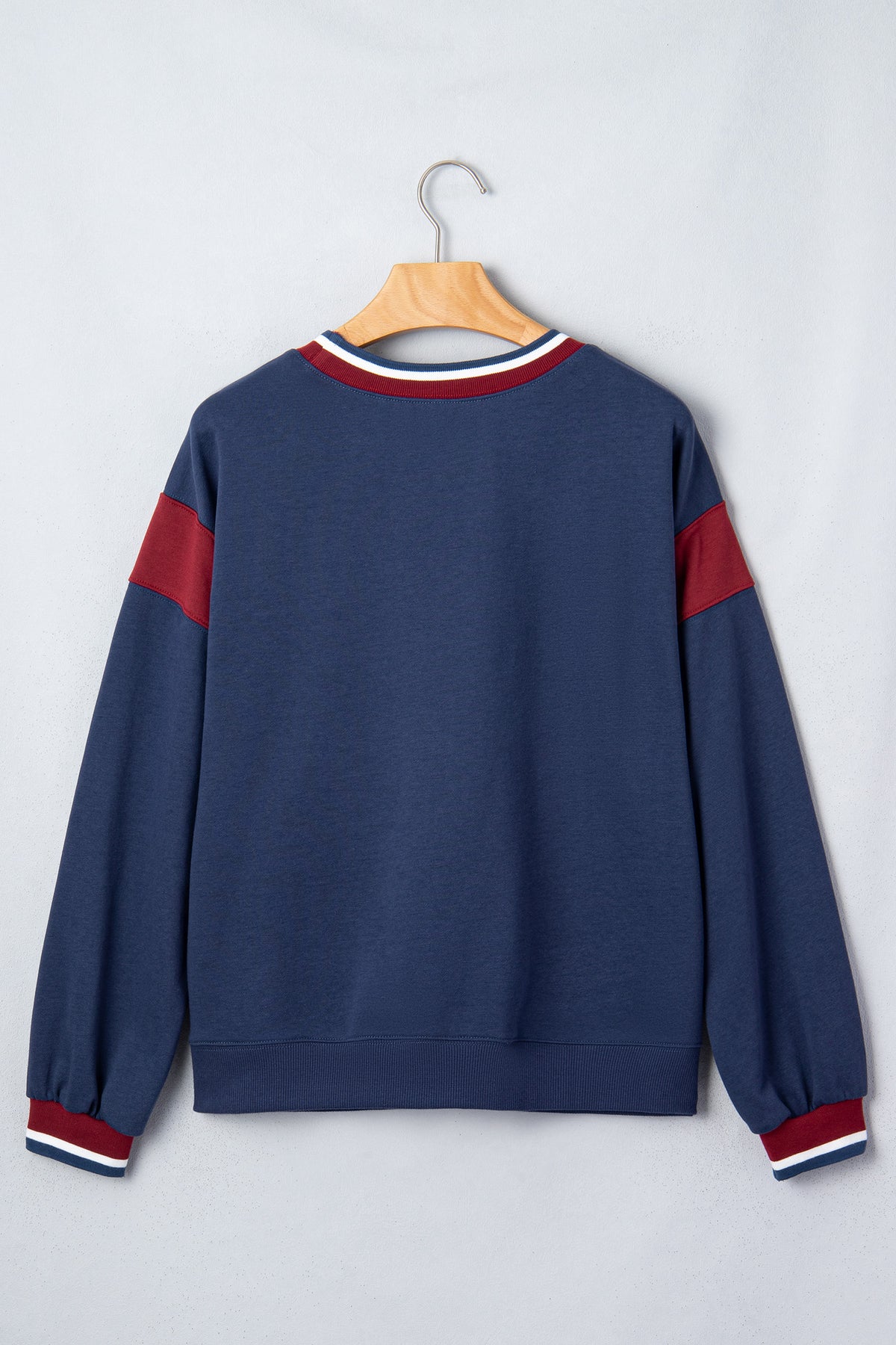 Sail Blue Patchwork Round Neck Long Sleeve Sweatshirt-Tops/Sweatshirts & Hoodies-[Adult]-[Female]-2022 Online Blue Zone Planet