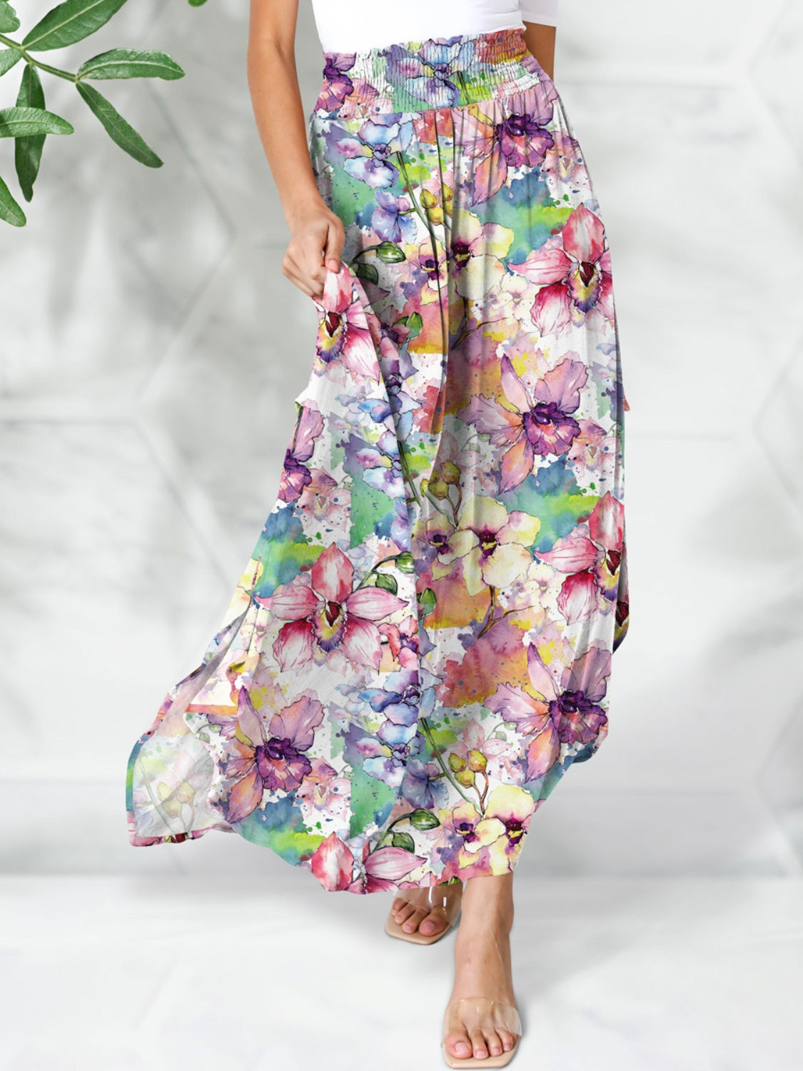 Smocked Printed Elastic Waist Maxi Skirt-BOTTOMS SIZES SMALL MEDIUM LARGETTOMS-[Adult]-[Female]-Multicolor-S-2022 Online Blue Zone Planet