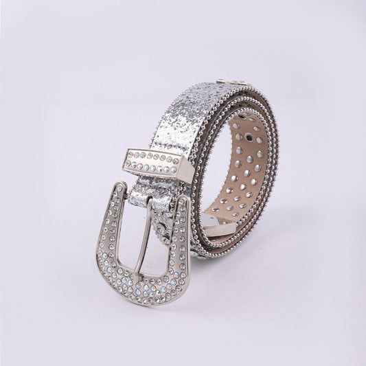 PU Leather Rhinestone Belt-BELTS-[Adult]-[Female]-Silver-S-2022 Online Blue Zone Planet