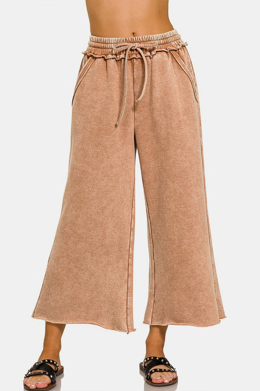 Blue Zone Planet | Zenana Acid Wash Fleece Wide Leg Pants-BOTTOMS SIZES SMALL MEDIUM LARGE-[Adult]-[Female]-RUST-S-2022 Online Blue Zone Planet