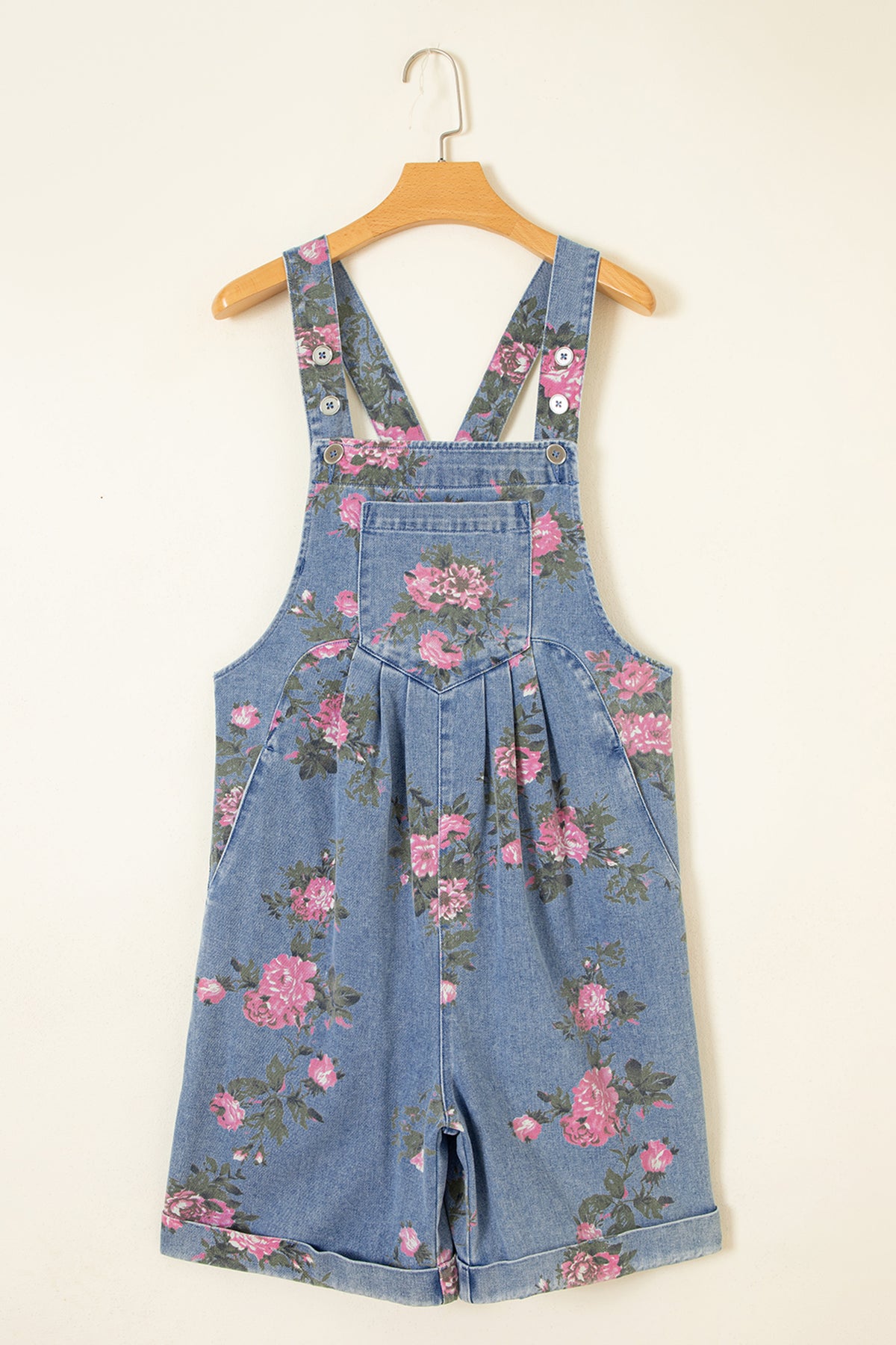Myosotis Floral Print Denim Shortalls-Bottoms/Jumpsuits & Rompers-[Adult]-[Female]-2022 Online Blue Zone Planet