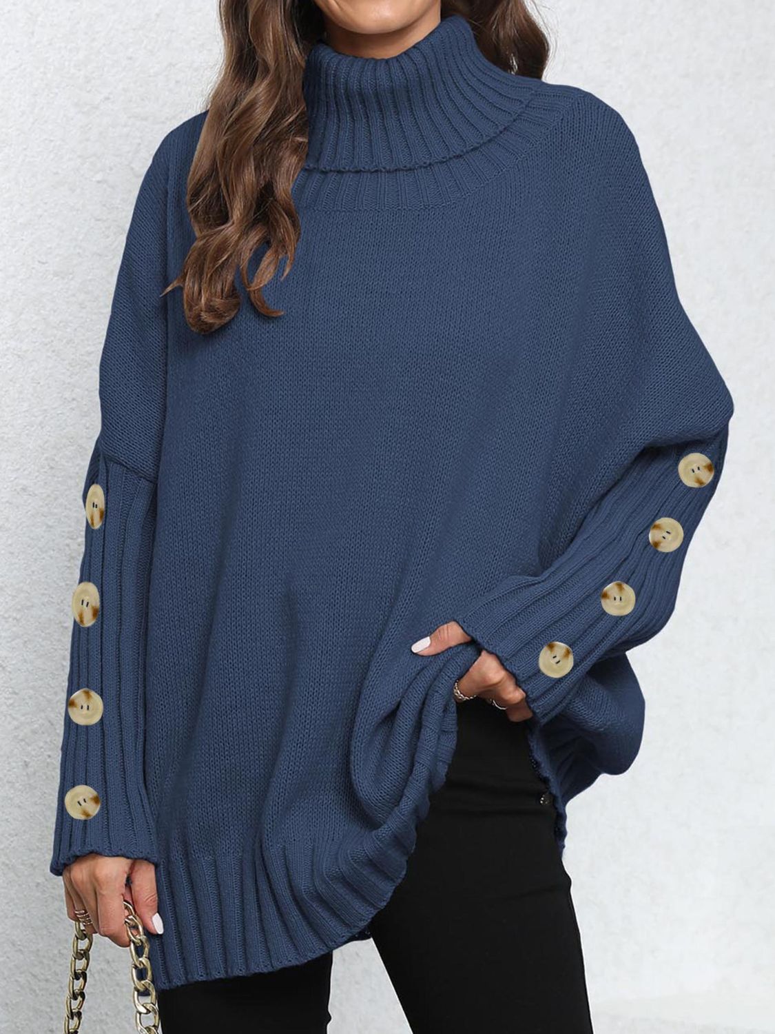 Turtleneck Long Sleeve Sweater-TOPS / DRESSES-[Adult]-[Female]-Dark Blue-One Size-2022 Online Blue Zone Planet