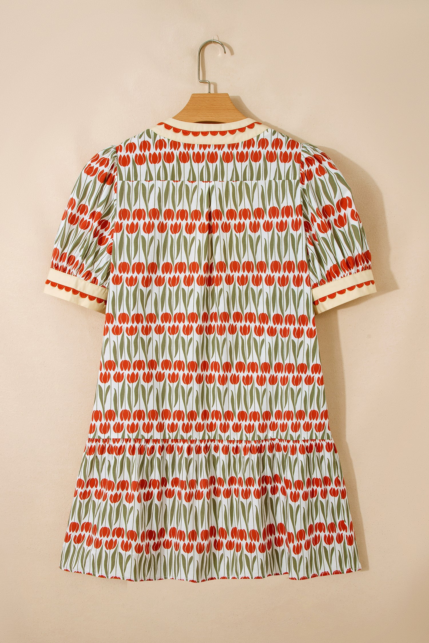 White Tulip Floral Print Cotton Puff Short Sleeve Mini Dress-Dresses/Floral Dresses-[Adult]-[Female]-2022 Online Blue Zone Planet