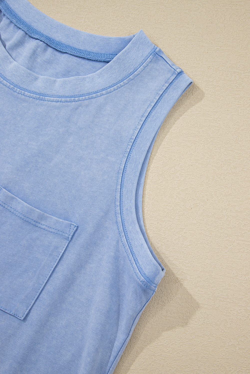 Beau Blue Mineral Wash Patched Chest Pocket Casual Tank Top-Tops/Tank Tops-[Adult]-[Female]-2022 Online Blue Zone Planet