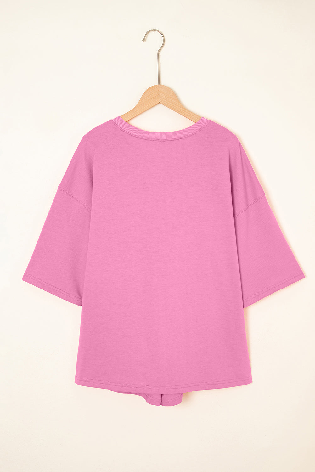 Bonbon Solid Loose V Neck Half Sleeve Tee and Shorts-Two Piece Sets/Short Sets-[Adult]-[Female]-2022 Online Blue Zone Planet