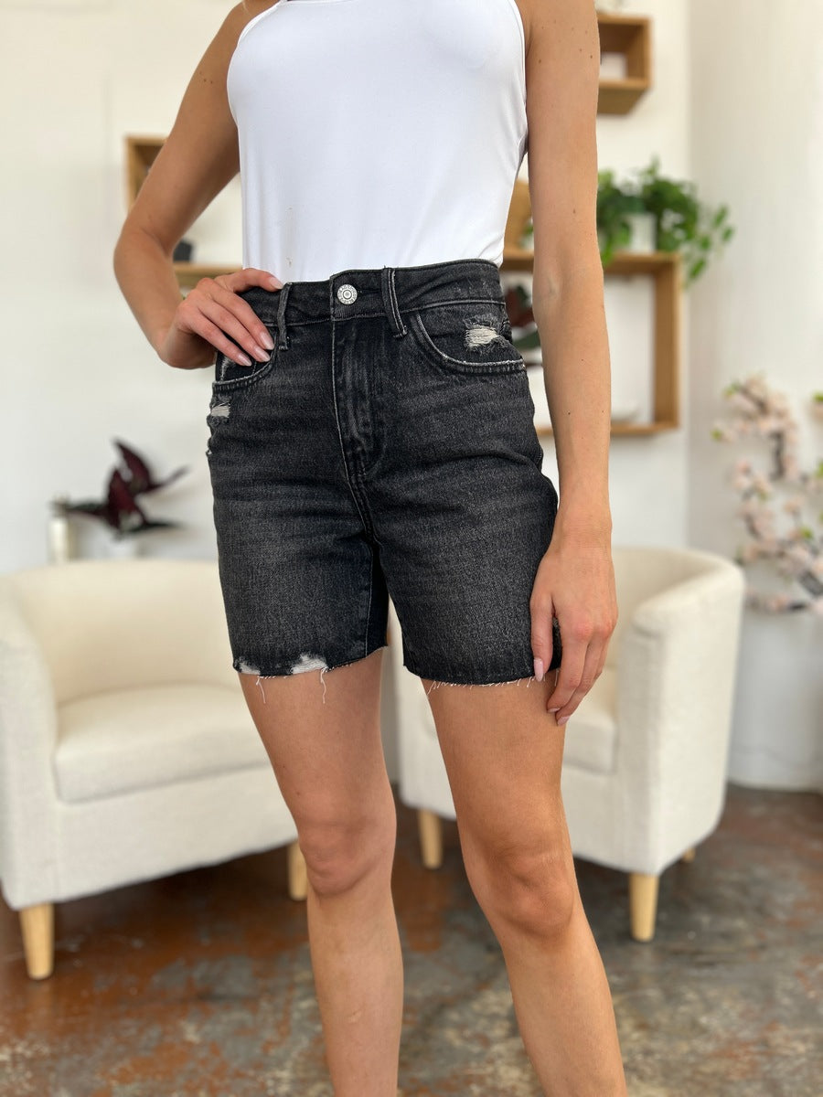 Judy Blue Full Size High Waist Rigid Magic Denim Shorts-BOTTOMS SIZES SMALL MEDIUM LARGE-[Adult]-[Female]-2022 Online Blue Zone Planet