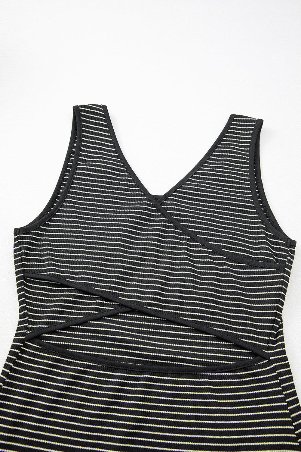 Black Stripe Criss Cross Side Slits Slim Fit Sleeveless Midi Dress-Dresses/Midi Dresses-[Adult]-[Female]-2022 Online Blue Zone Planet