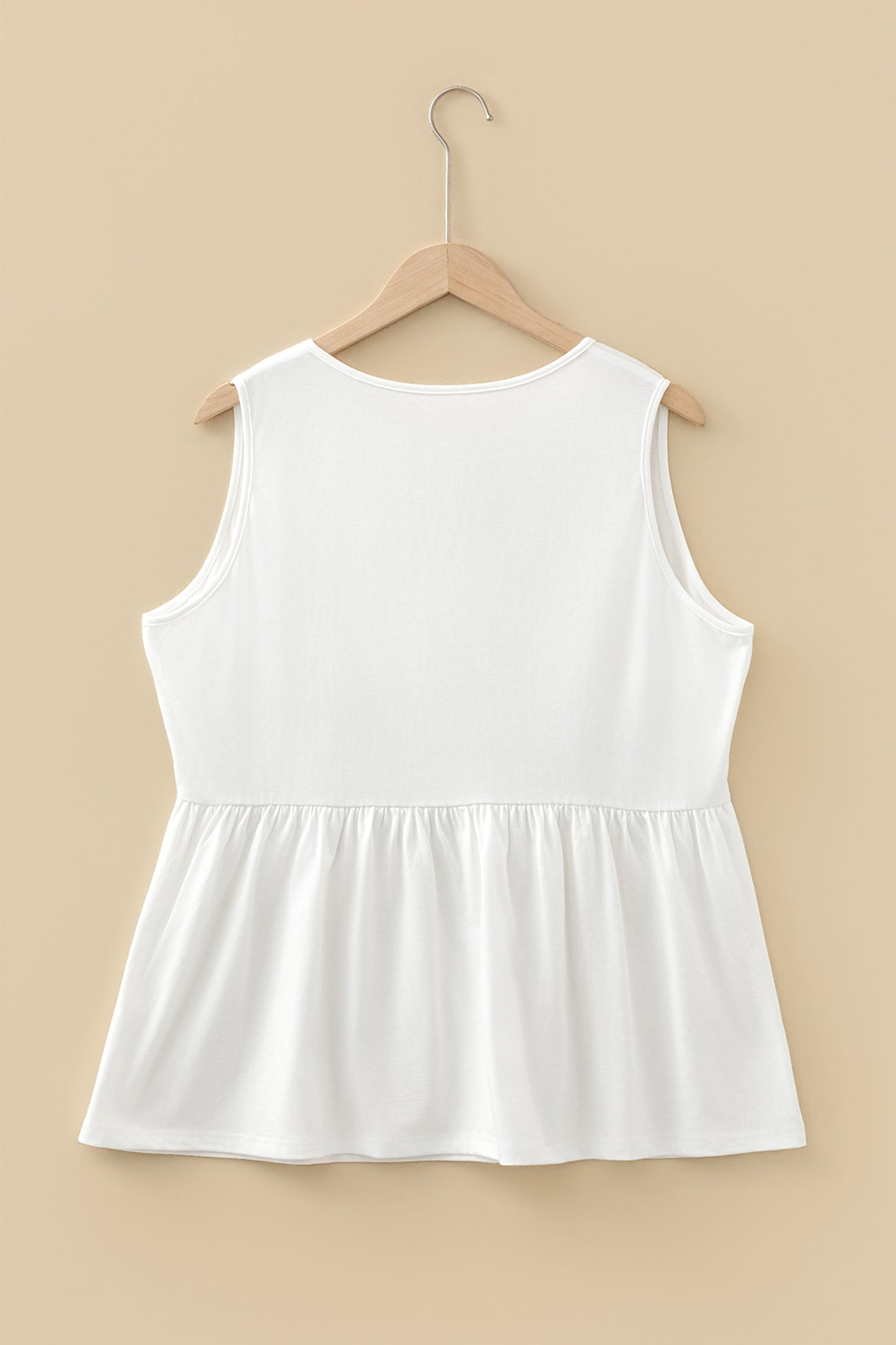 Beau Blue Plus Size Solid Color Bow Tie Peplum Tank Top-Plus Size/Plus Size Tops/Plus Size Tank Tops-[Adult]-[Female]-2022 Online Blue Zone Planet