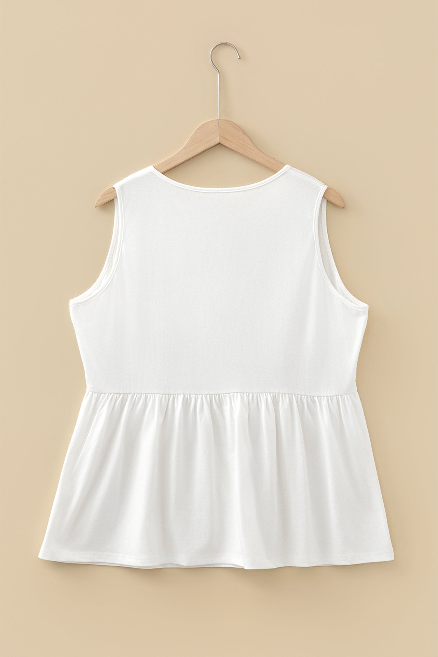 Beau Blue Plus Size Solid Color Bow Tie Peplum Tank Top-Plus Size/Plus Size Tops/Plus Size Tank Tops-[Adult]-[Female]-2022 Online Blue Zone Planet