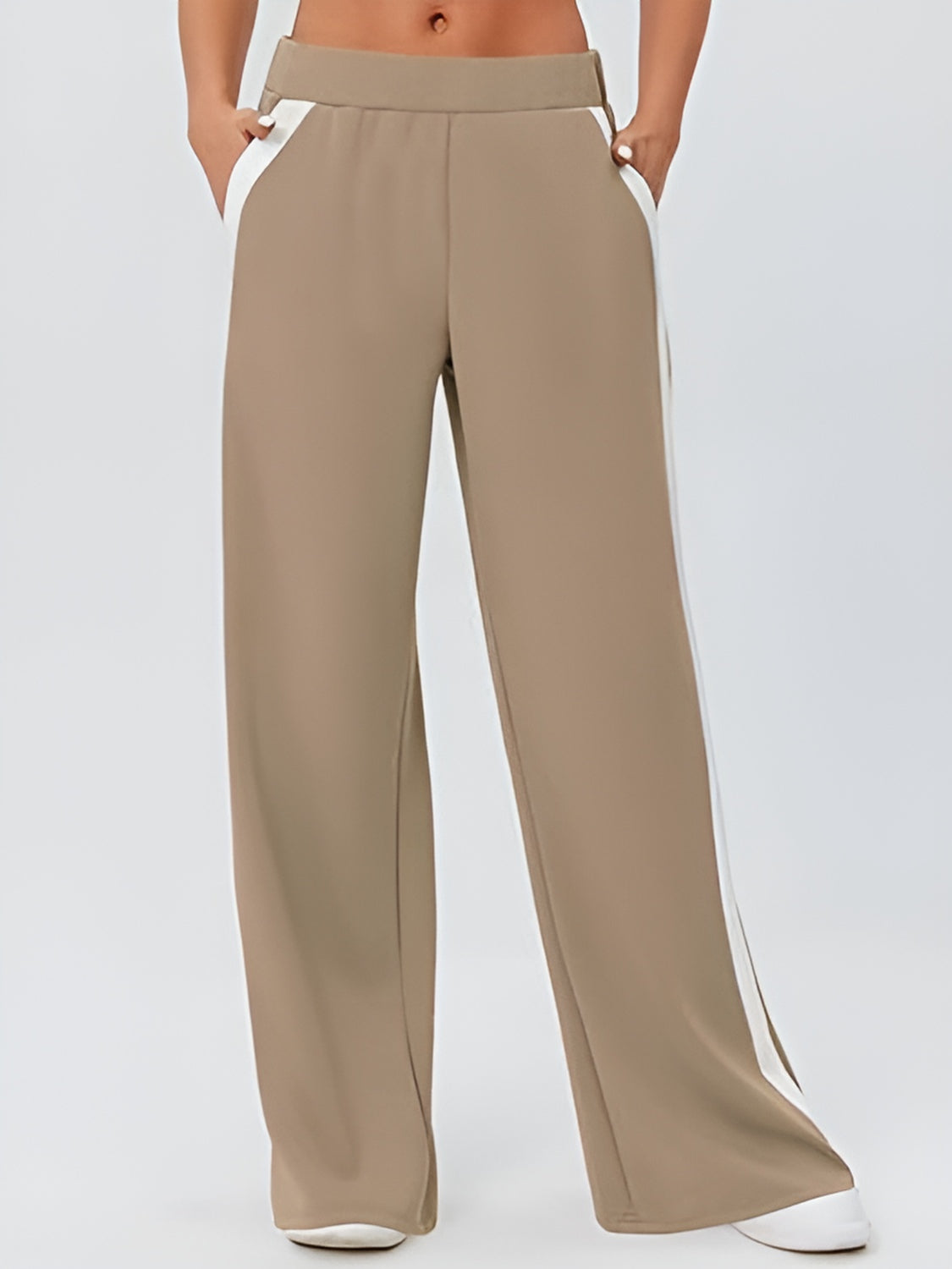 Side Striped Wide Leg Pants-BOTTOMS SIZES SMALL MEDIUM LARGE-[Adult]-[Female]-Camel-S-2022 Online Blue Zone Planet