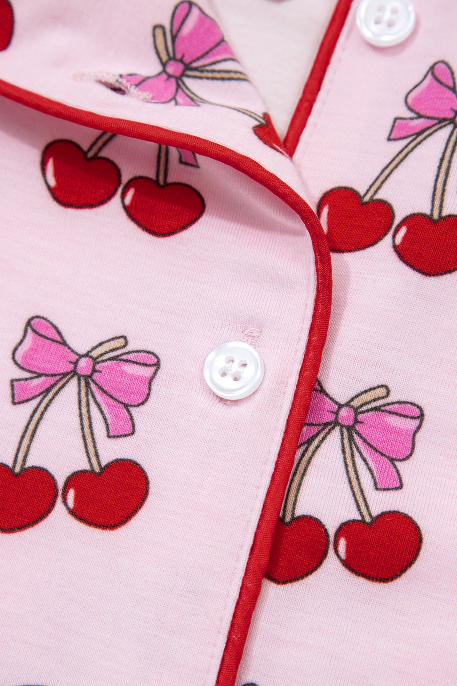 Pink Cherry/Bow Print Short Pajama Set-Loungewear & Sleepwear/Sleepwear-[Adult]-[Female]-2022 Online Blue Zone Planet