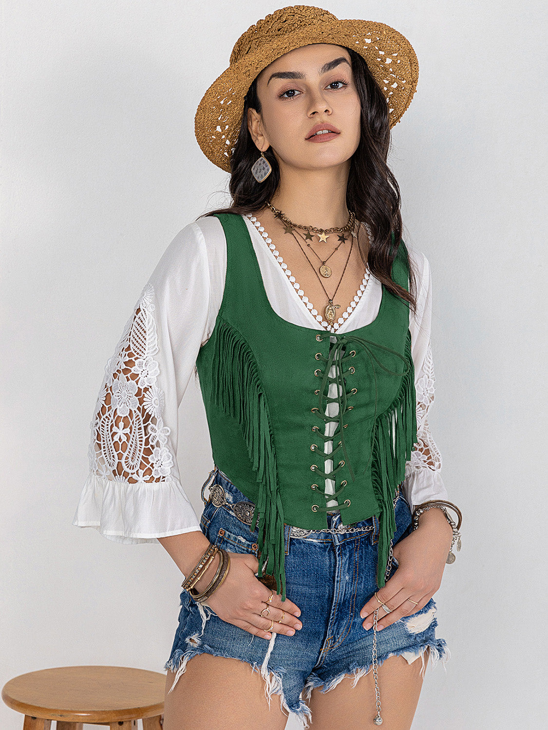 Fringe Lace-Up Wide Strap Tank-TOPS / DRESSES-[Adult]-[Female]-2022 Online Blue Zone Planet