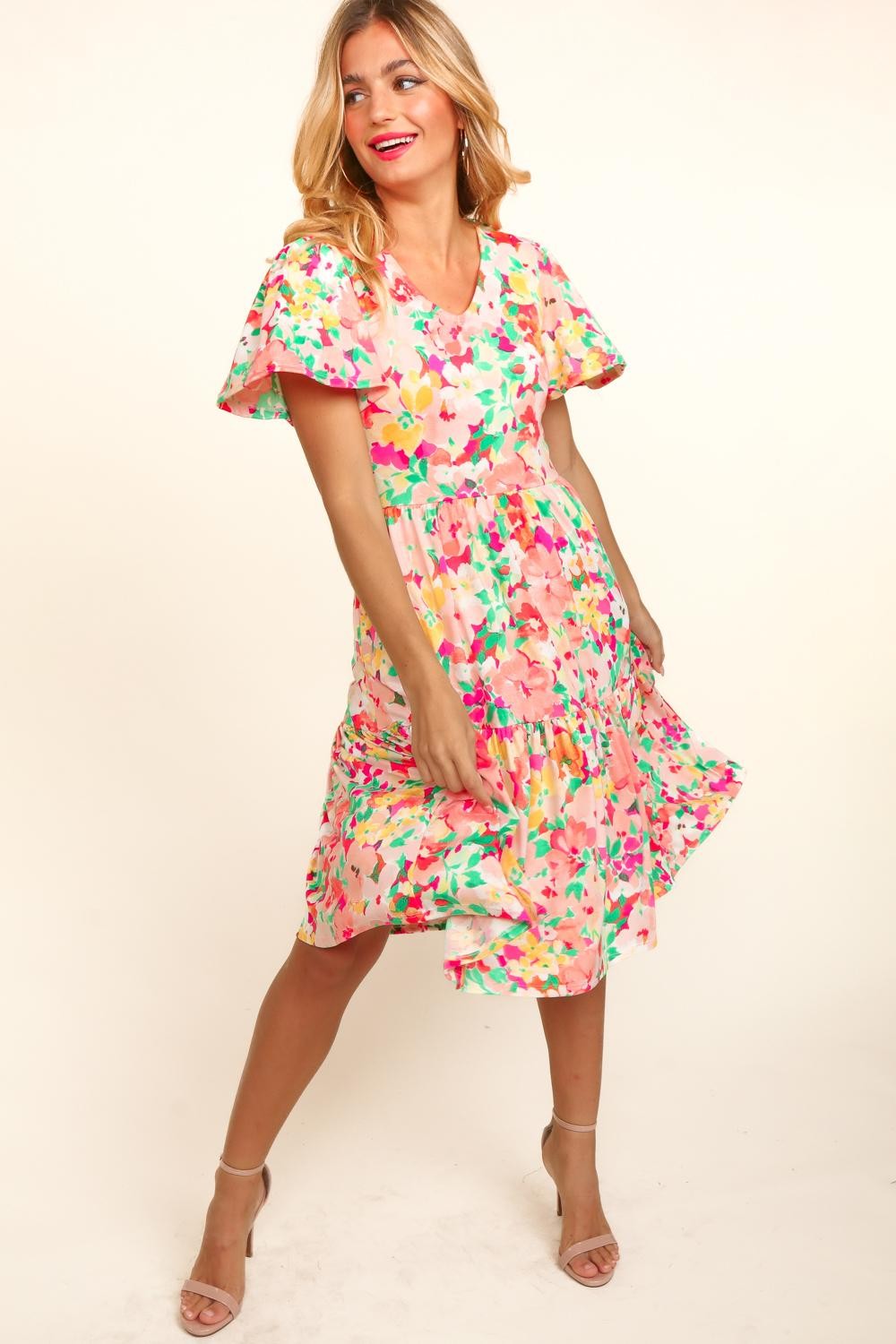 Haptics Tiered Floral Midi Dress with Pockets-TOPS / DRESSES-[Adult]-[Female]-2022 Online Blue Zone Planet