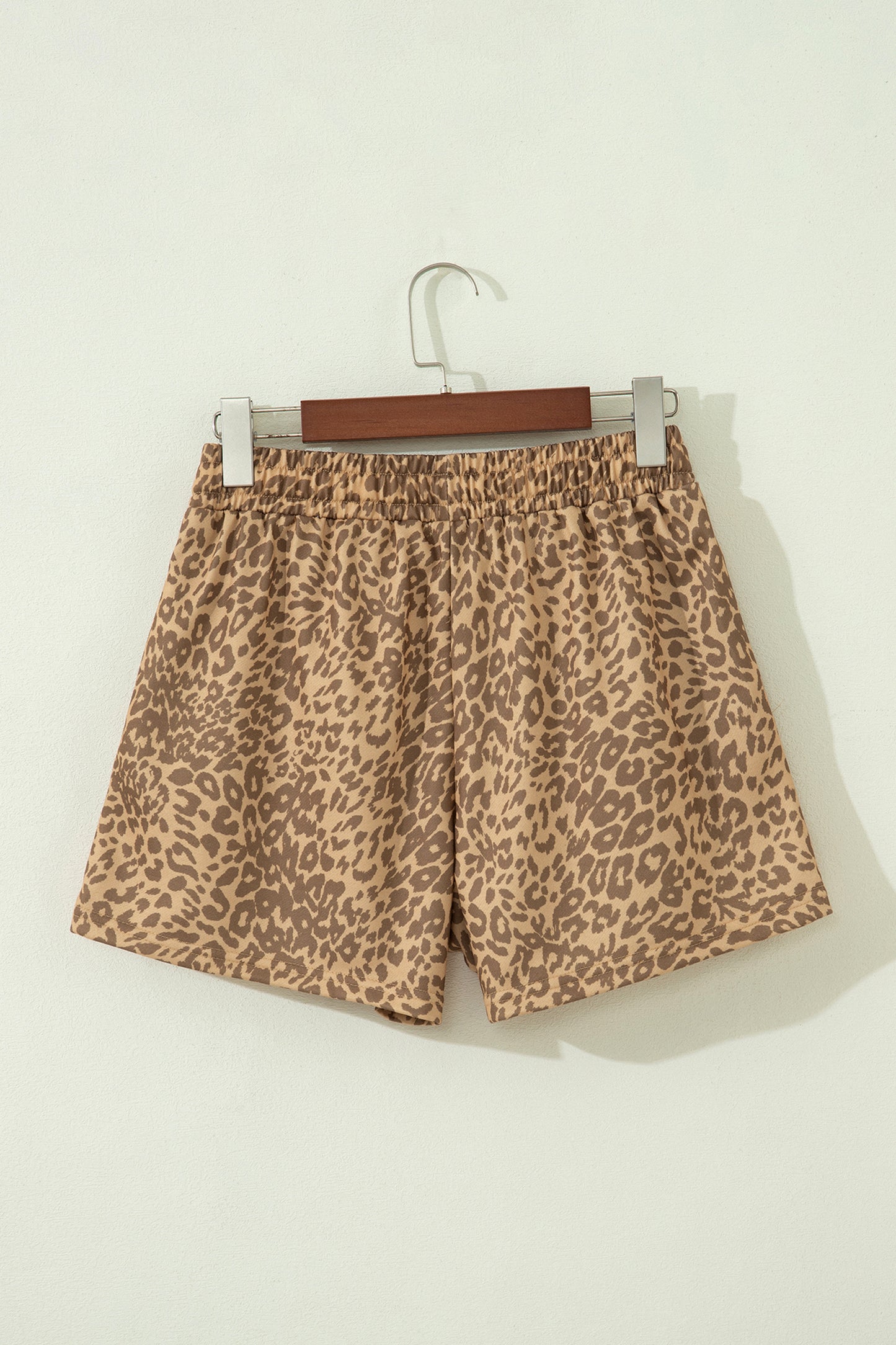 Khaki Leopard Drawstring Elastic Waist Star Patched Shorts-Bottoms/Casual Shorts-[Adult]-[Female]-2022 Online Blue Zone Planet