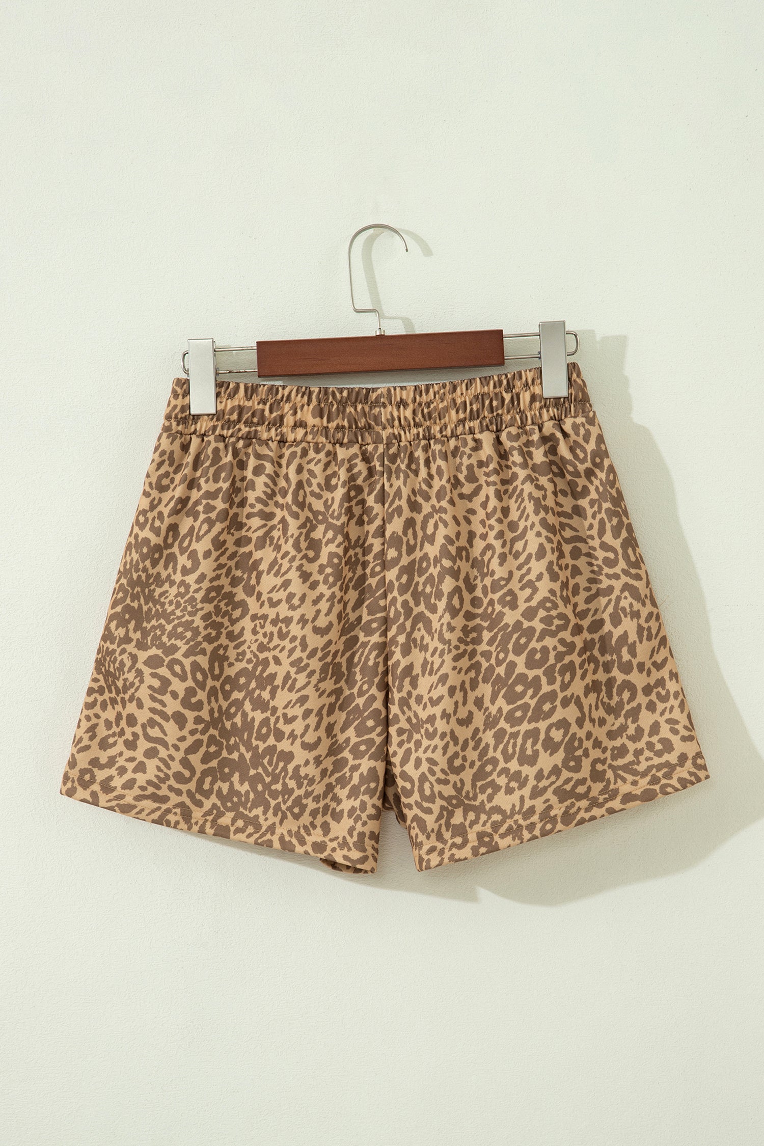 Khaki Leopard Drawstring Elastic Waist Star Patched Shorts-Bottoms/Casual Shorts-[Adult]-[Female]-2022 Online Blue Zone Planet