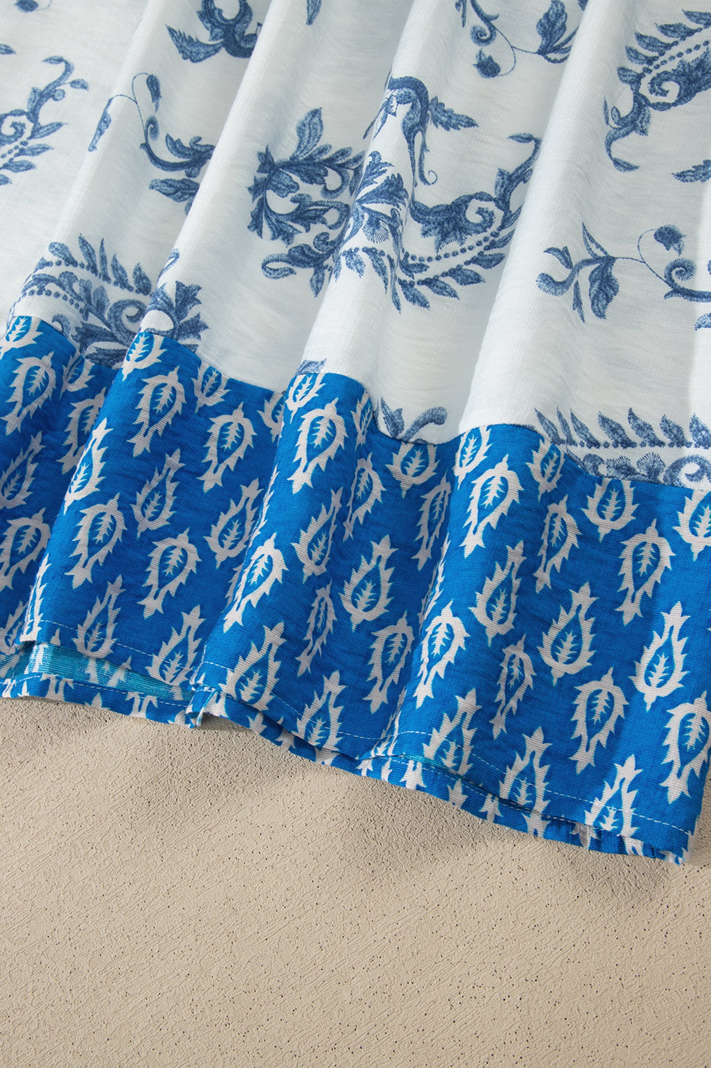 Sky Blue Boho Abstract Print Contrast Trim V Neck Tassel Tie Dress-TOPS / DRESSES-[Adult]-[Female]-2022 Online Blue Zone Planet