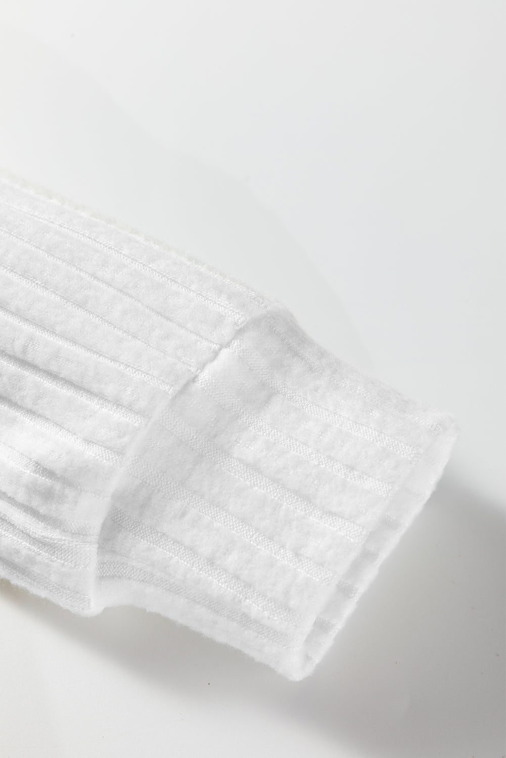 White Ribbed Texture Round Neck Long Sleeve Rounded Hem Knit Top-Tops/Long Sleeve Tops-[Adult]-[Female]-2022 Online Blue Zone Planet