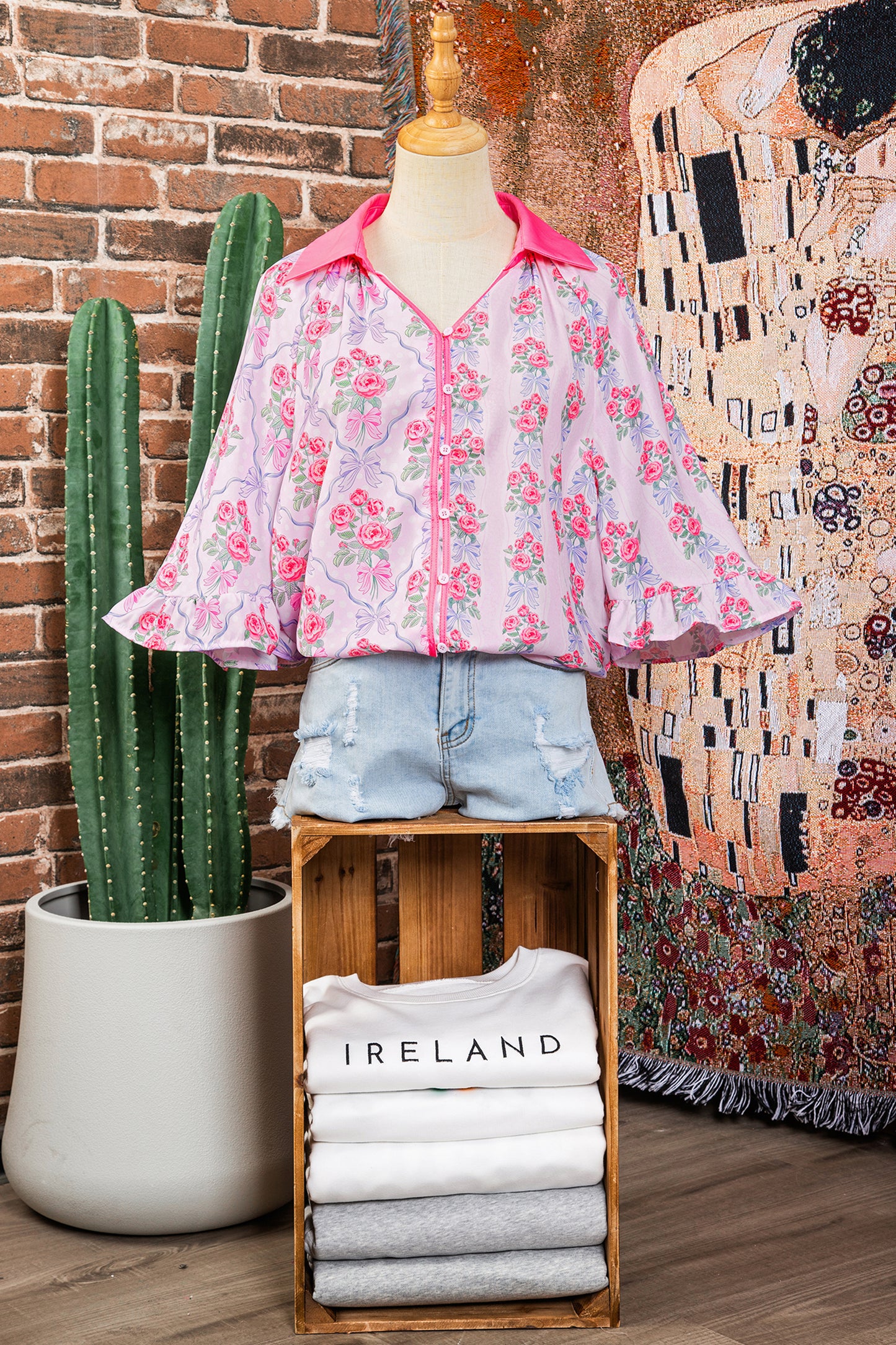 Purple Floral Collared Ruffled Half Sleeve Shirt-Tops/Blouses & Shirts-[Adult]-[Female]-2022 Online Blue Zone Planet