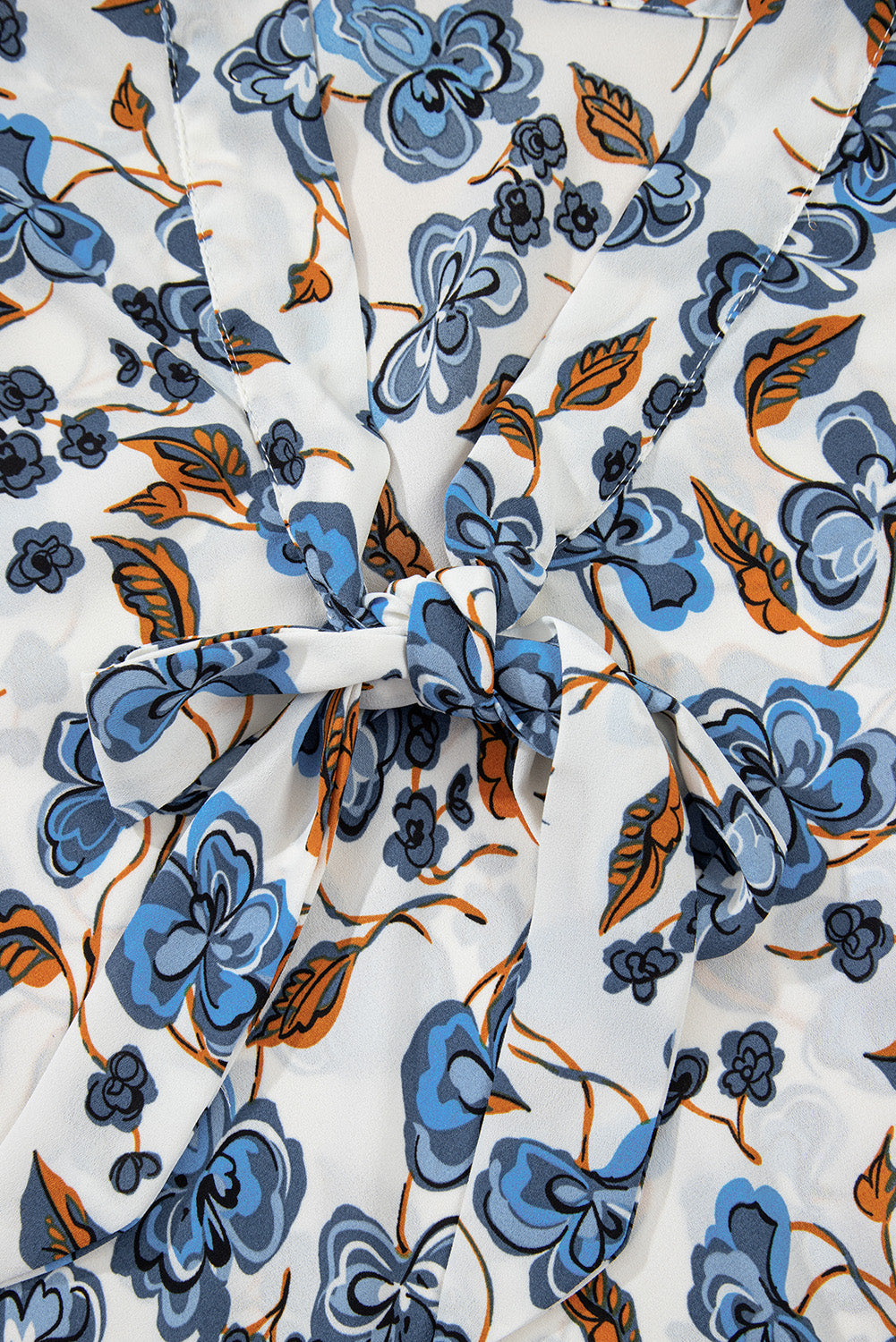 Sky Blue Floral Print Knotted V Neck Elegant Tank Top-Tops/Tank Tops-[Adult]-[Female]-2022 Online Blue Zone Planet