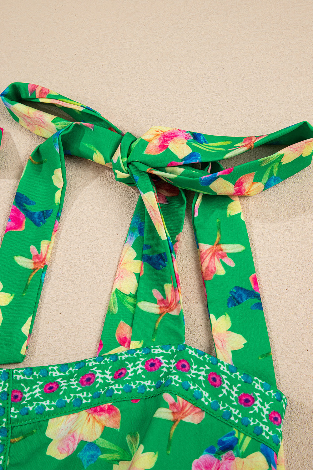 Green Floral Print Contrast Trim Knotted Straps Midi Dress-TOPS / DRESSES-[Adult]-[Female]-2022 Online Blue Zone Planet