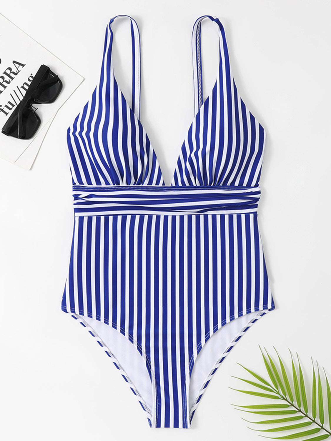 Striped Plunge Sleeveless One-Piece Swimwear BLUE ZONE PLANET