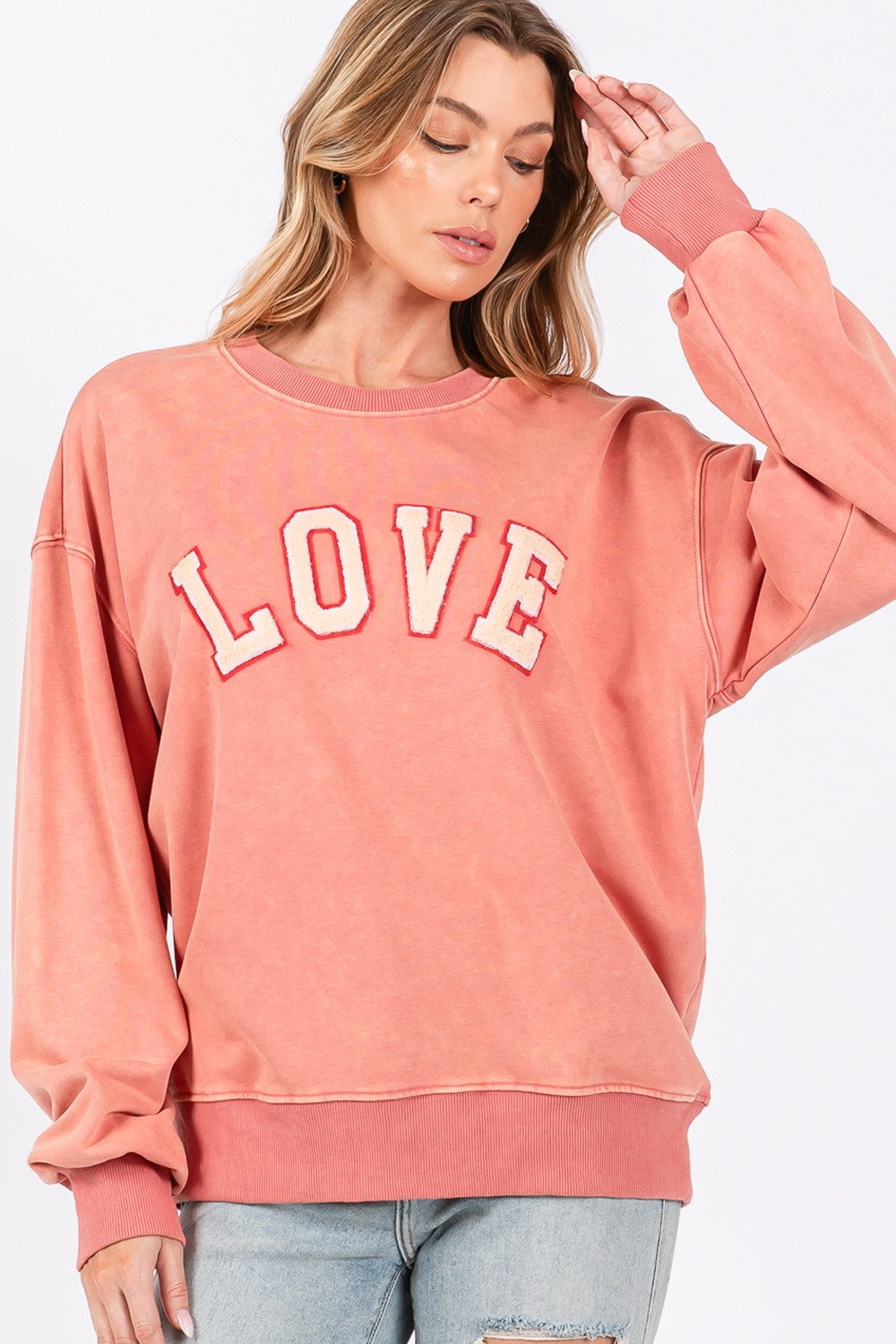 SAGE + FIG LOVE Path Applique Drop Shoulder Sweatshirt-TOPS / DRESSES-[Adult]-[Female]-2022 Online Blue Zone Planet