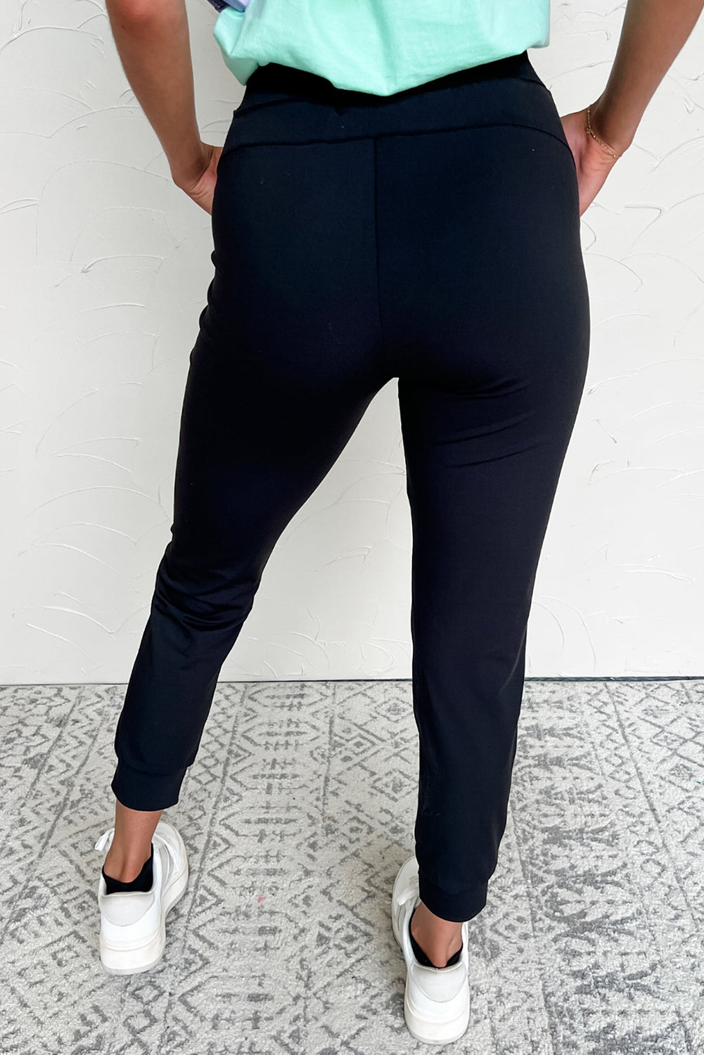 Black Exposed Seam Detail Skinny Drawstring Jogger Pants-Bottoms/Pants & Culotte-[Adult]-[Female]-2022 Online Blue Zone Planet