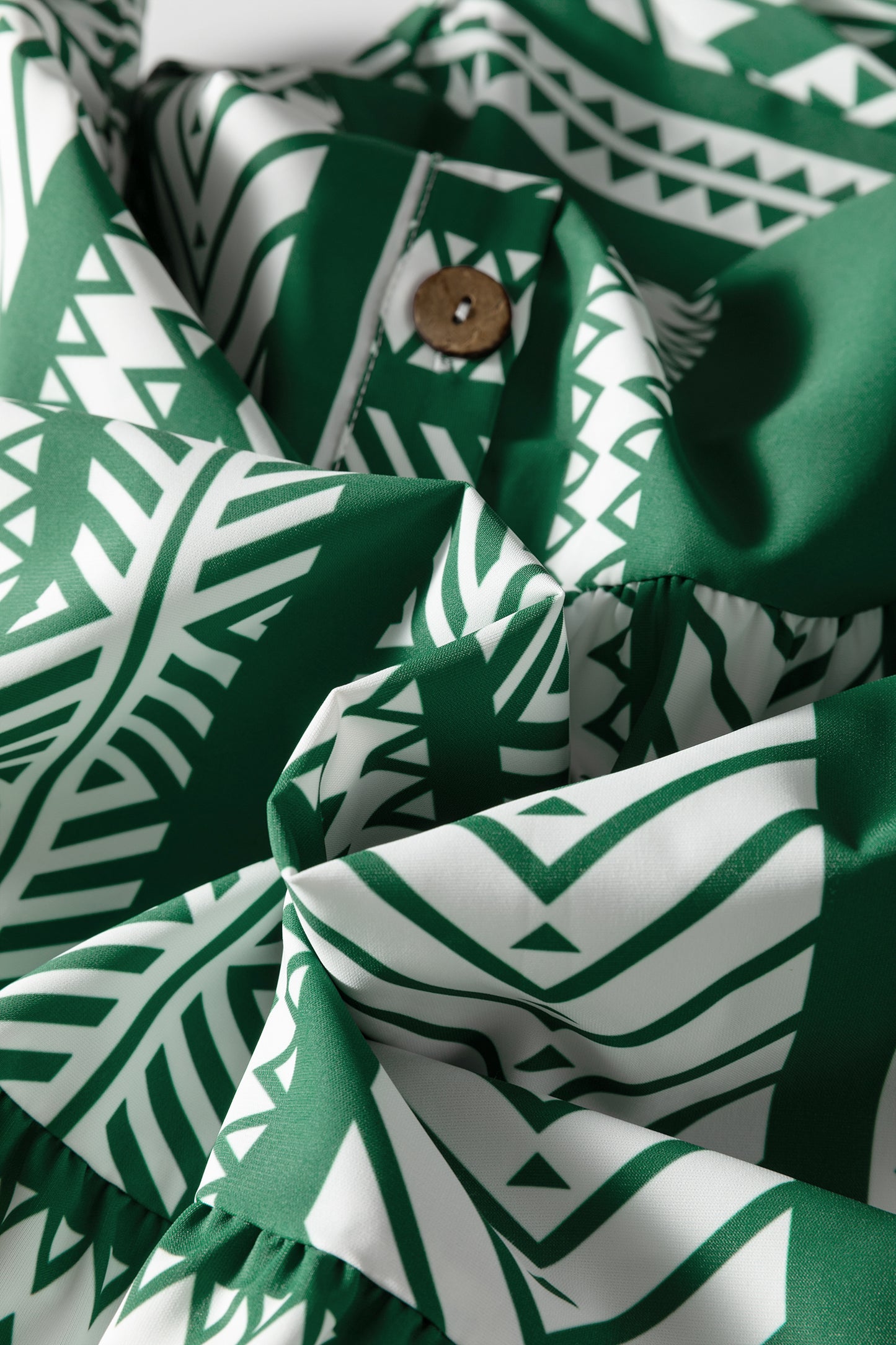 Green Boho Ethnic Print Half Button 3/4 Sleeve Casual Dress-TOPS / DRESSES-[Adult]-[Female]-2022 Online Blue Zone Planet