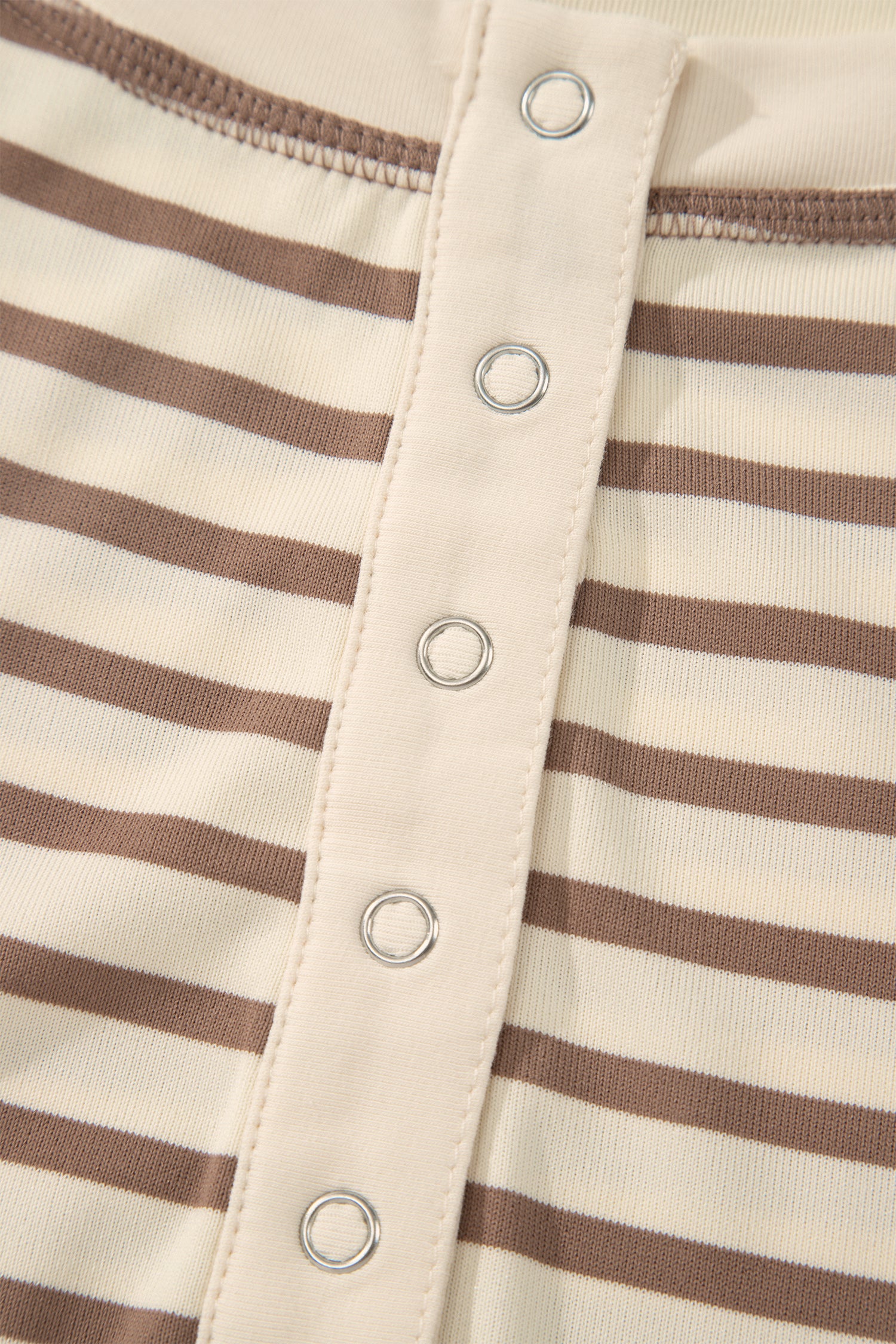 Brown Stripe Plus Size Half Buttons Top and Shorts Set-Plus Size/Plus Size Loungewear-[Adult]-[Female]-2022 Online Blue Zone Planet