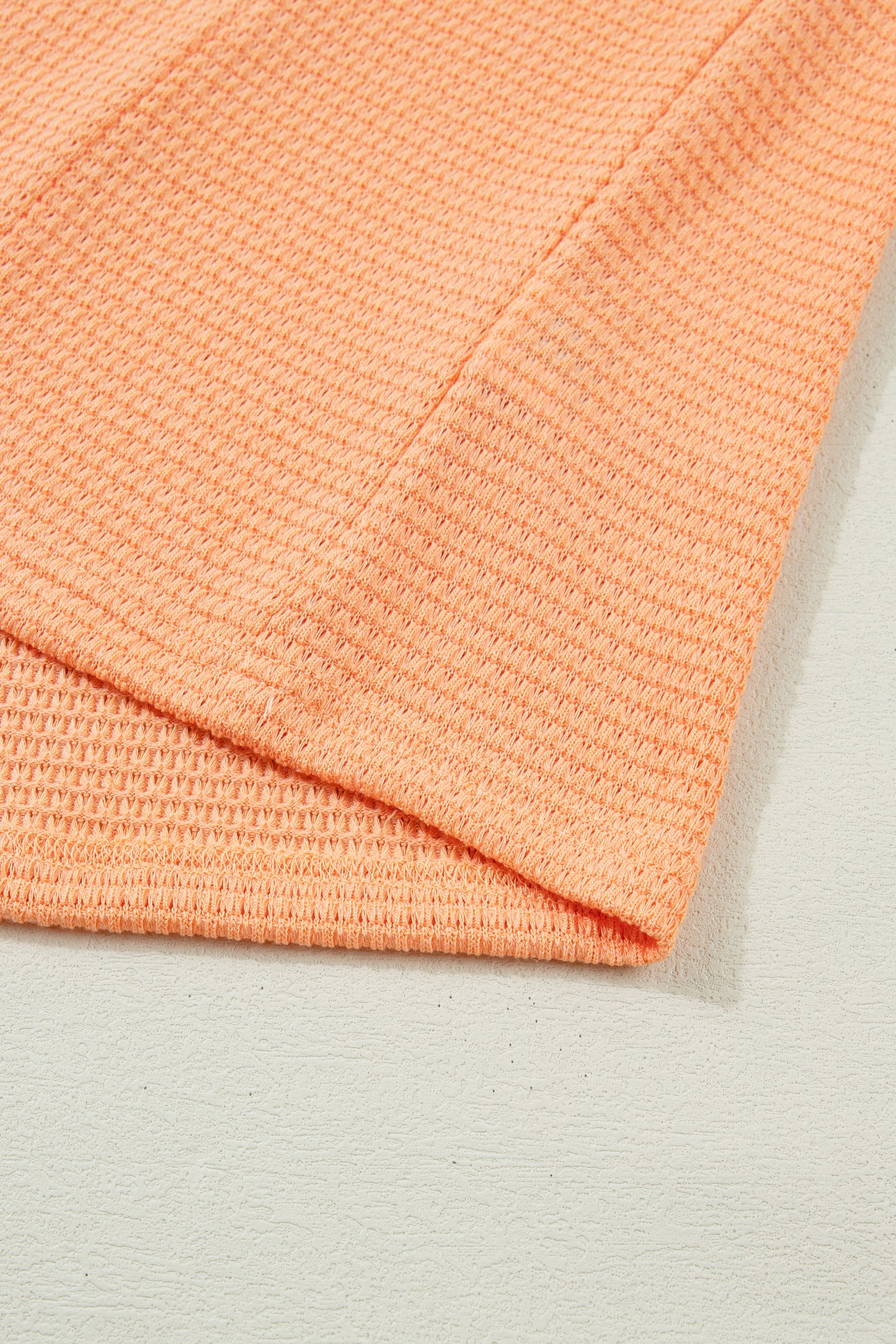 Grapefruit Orange Waffle V Neck Short Sleeve Knit Top-Tops/Tops & Tees-[Adult]-[Female]-2022 Online Blue Zone Planet