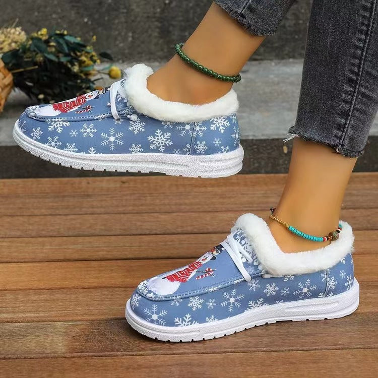 Snowman Print Round Toe Slip-Ons-SHOES-[Adult]-[Female]-2022 Online Blue Zone Planet