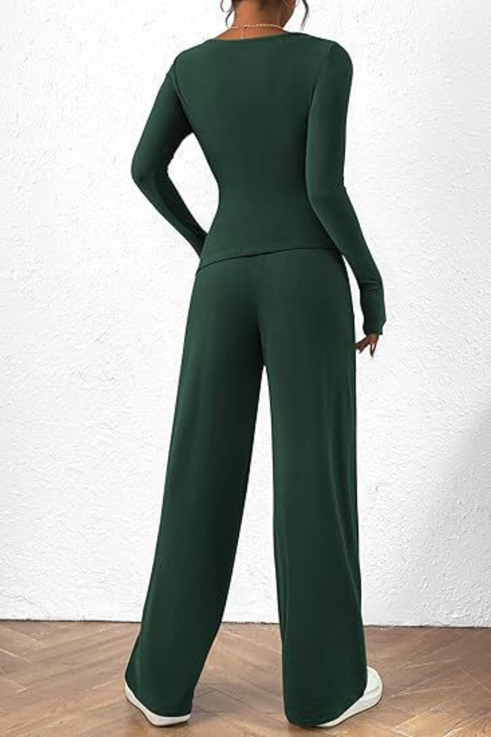 Round Neck Long Sleeve Top and Pants Set-TOPS / DRESSES-[Adult]-[Female]-2022 Online Blue Zone Planet