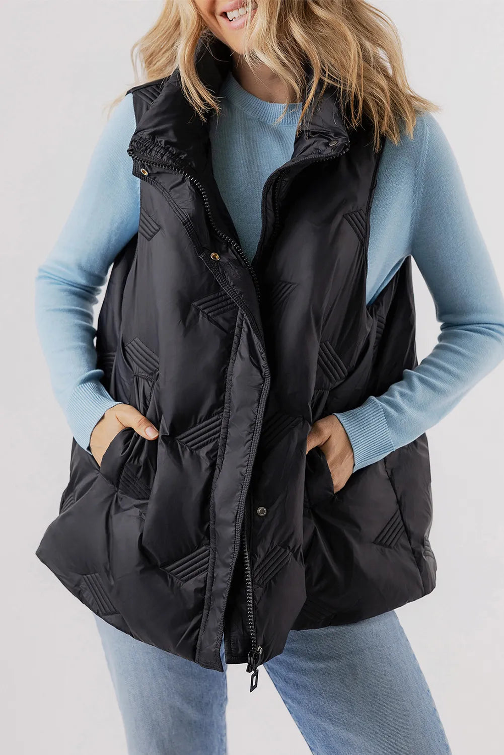 Pocketed Textured Zip Up Vest Coat-TOPS / DRESSES-[Adult]-[Female]-2022 Online Blue Zone Planet